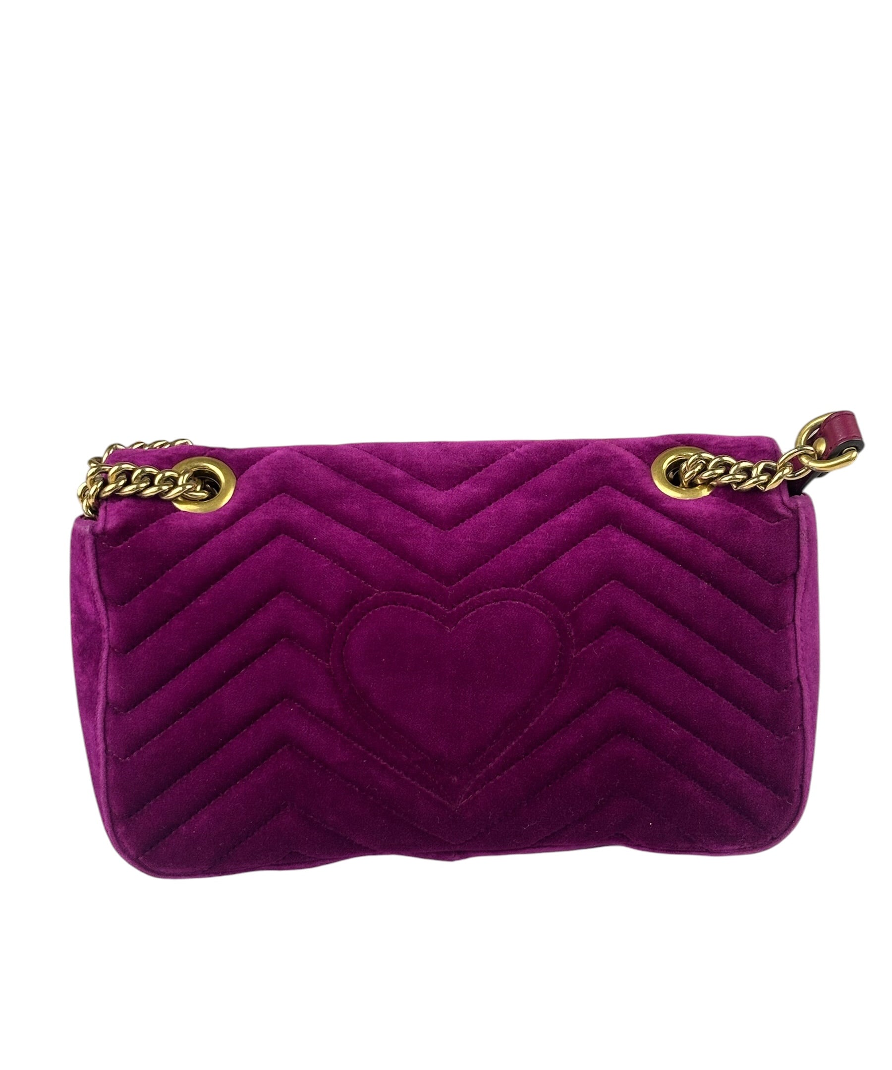 Gucci Magenta Velvet Marmont Matelasse Shoulder Bag