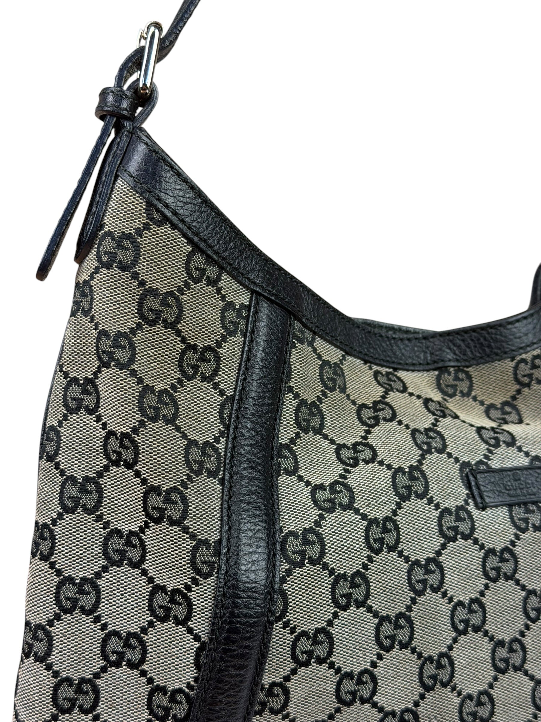 Gucci Black Leather Trim GG Supreme Hobo Bag