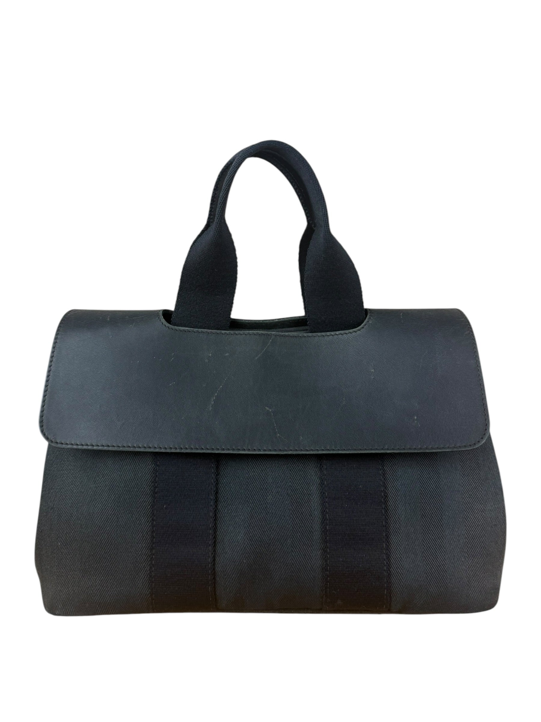 Hermes Black Canvas Leather Valparaiso Handbag
