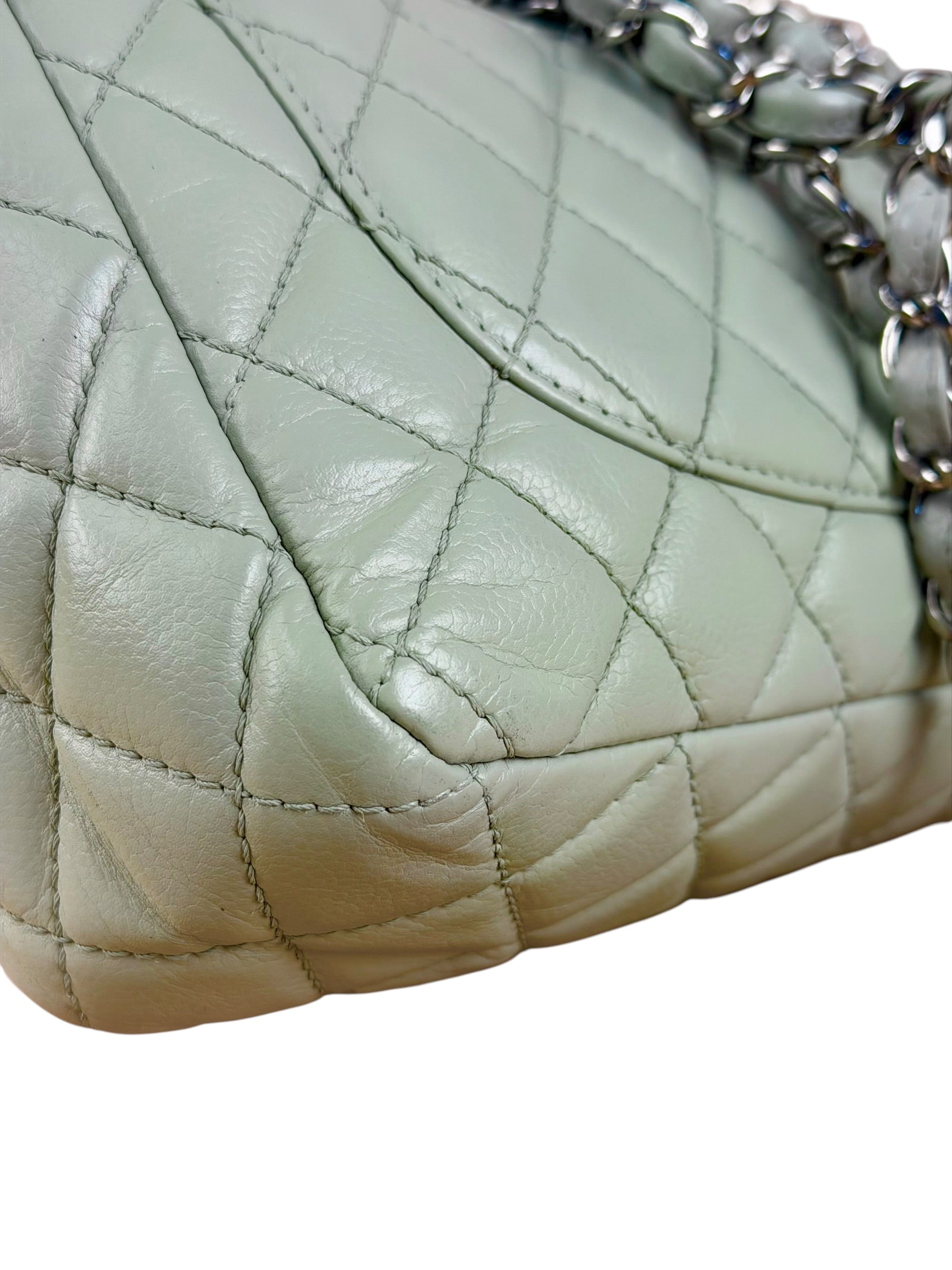 Chanel Light Sage Green Medium Classic Flap Shoulder Bag 2008
