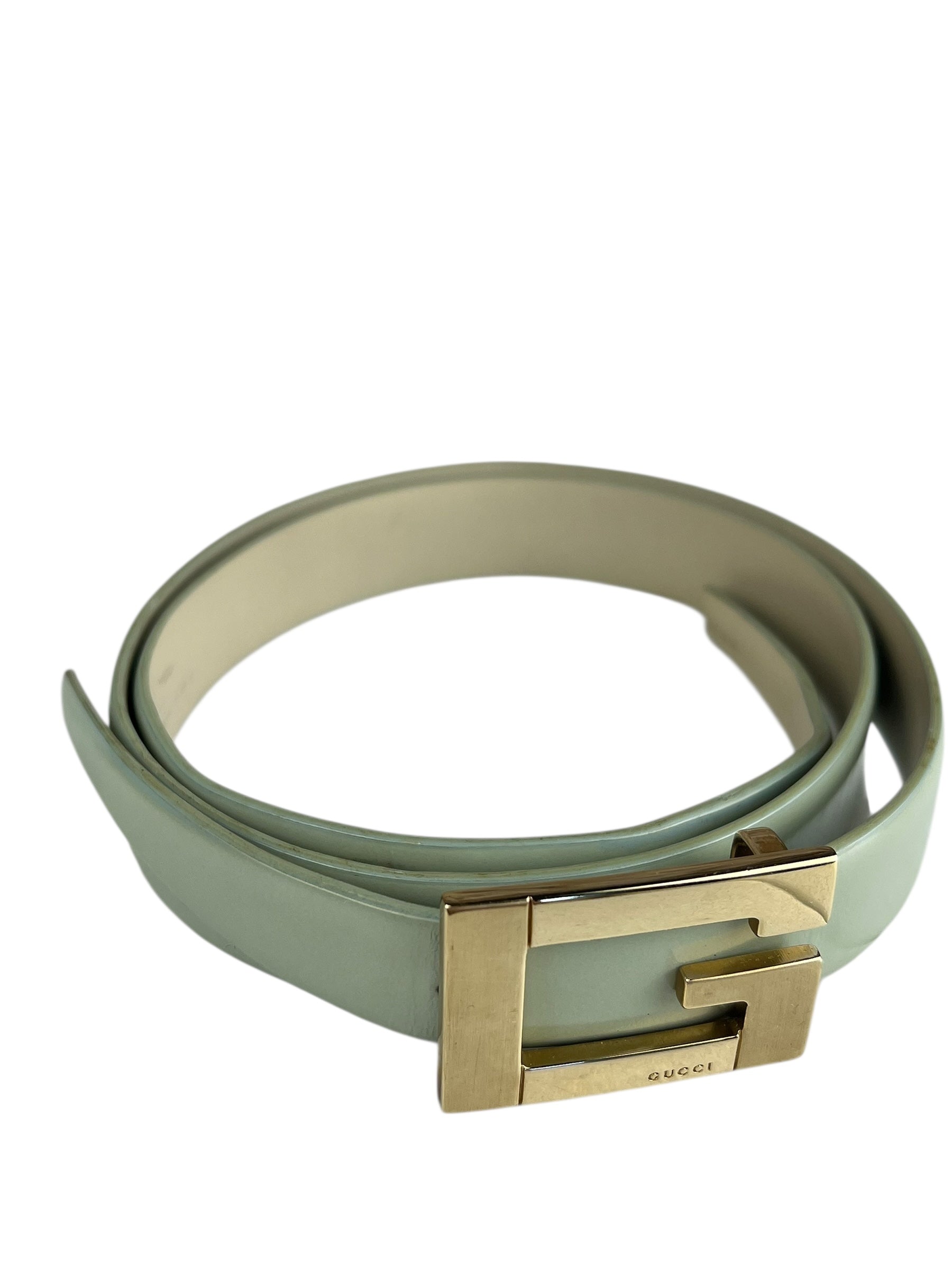 Gucci G Logo Thin Leather Mint Belt