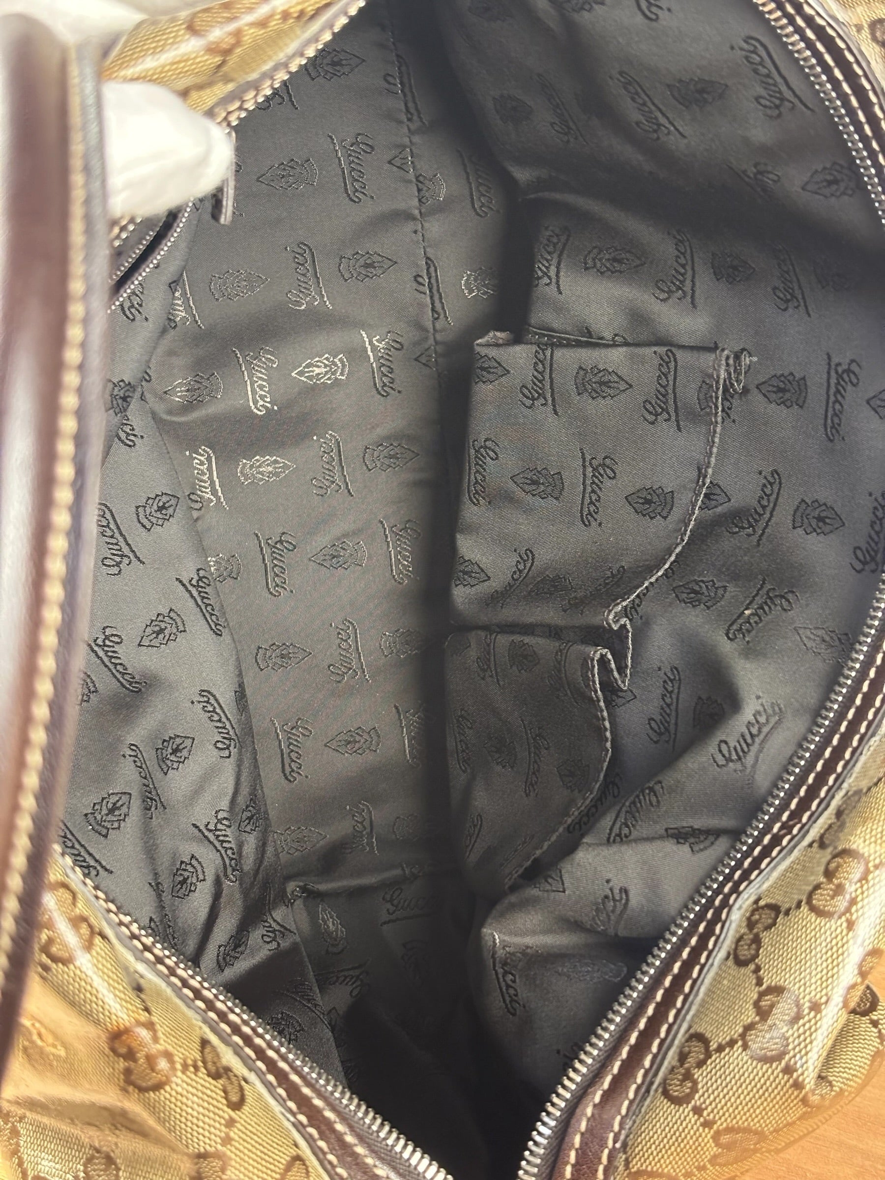 Gucci Vintage GG Coated Canvas Crystal Boston Handbag