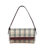Burberry Burgundy Leather Trim House Check Shoulder Bag