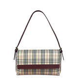 Burberry Burgundy Leather Trim House Check Shoulder Bag