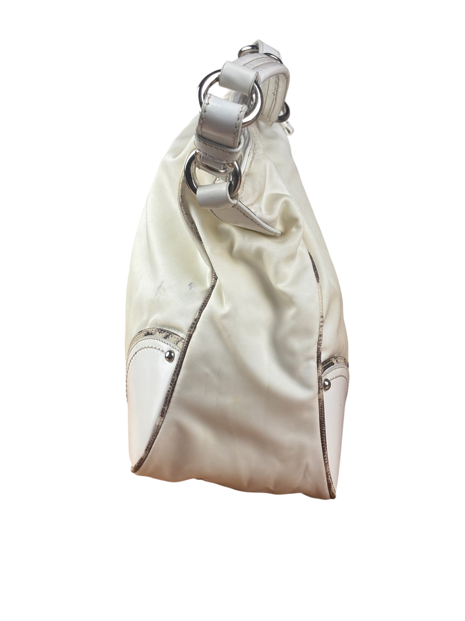 Prada White Tessuto Nylon Leather Trim Shoulder Bag