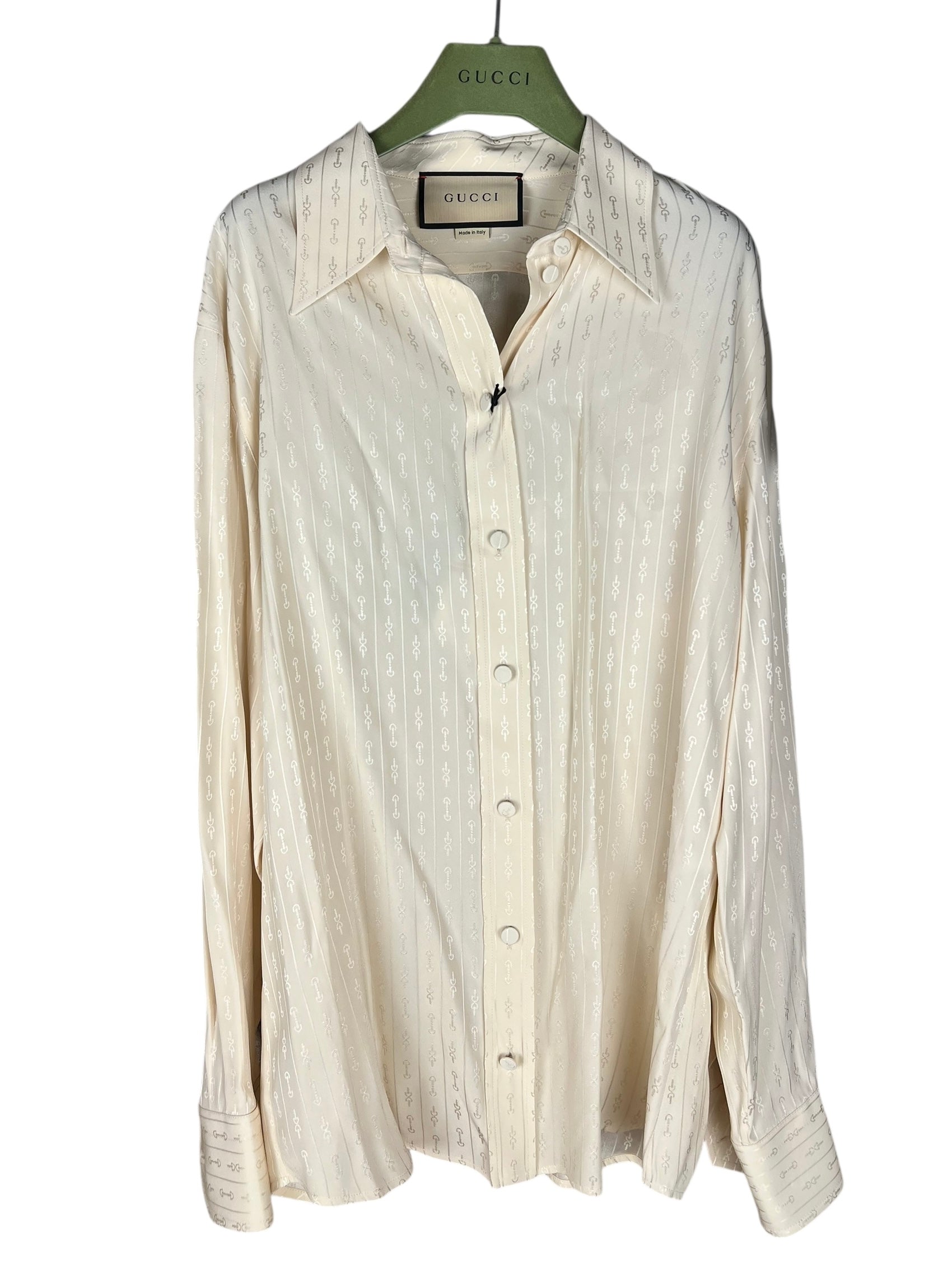 Gucci Ivory Silk Horsebit Button Down Top