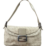 Fendi Grey Leather Trim Zucca Baguette