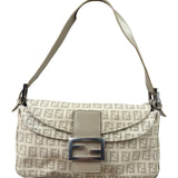 Fendi Grey Leather Trim Zucca Baguette