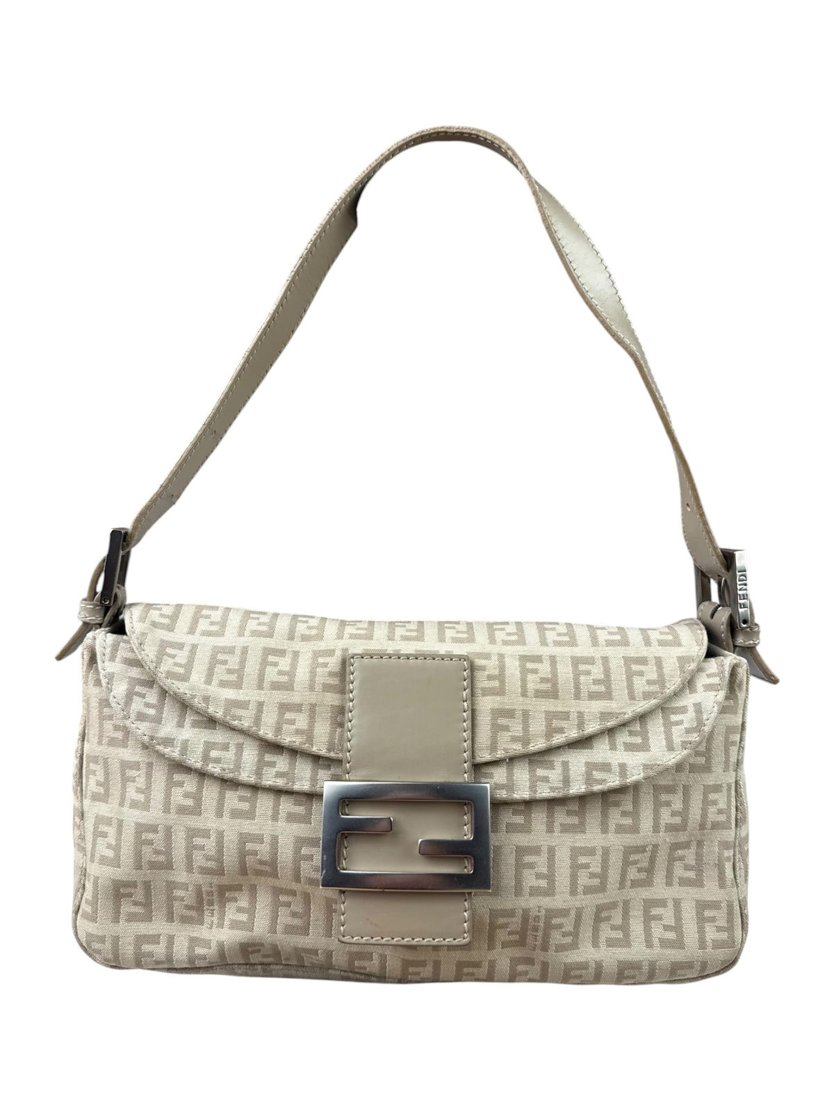 Fendi Grey Leather Trim Zucca Baguette