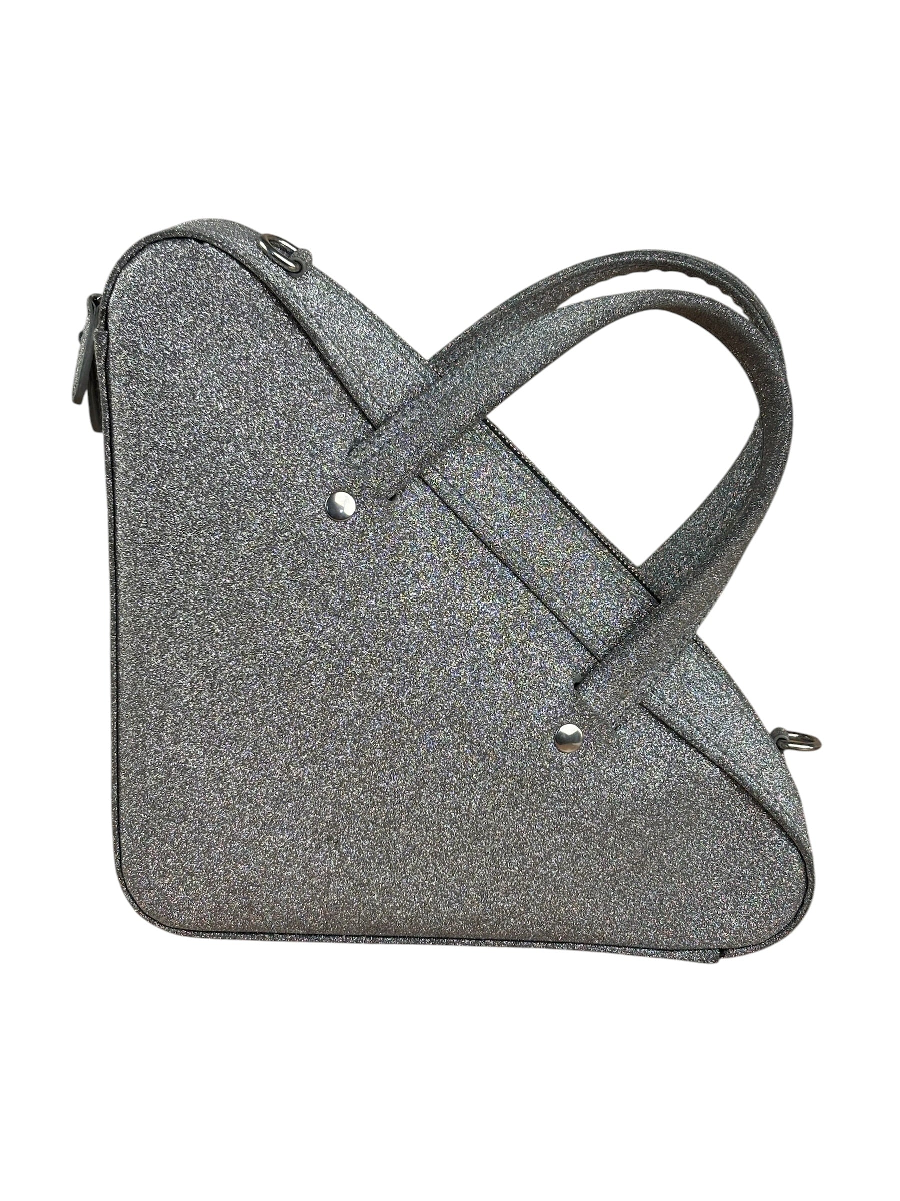 Balenciaga Silver GlitterLeather Triangle Two-Way Bag