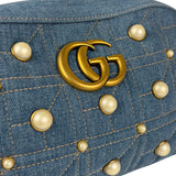 Gucci Blue Denim GG Marmont Pearl Camera Bag
