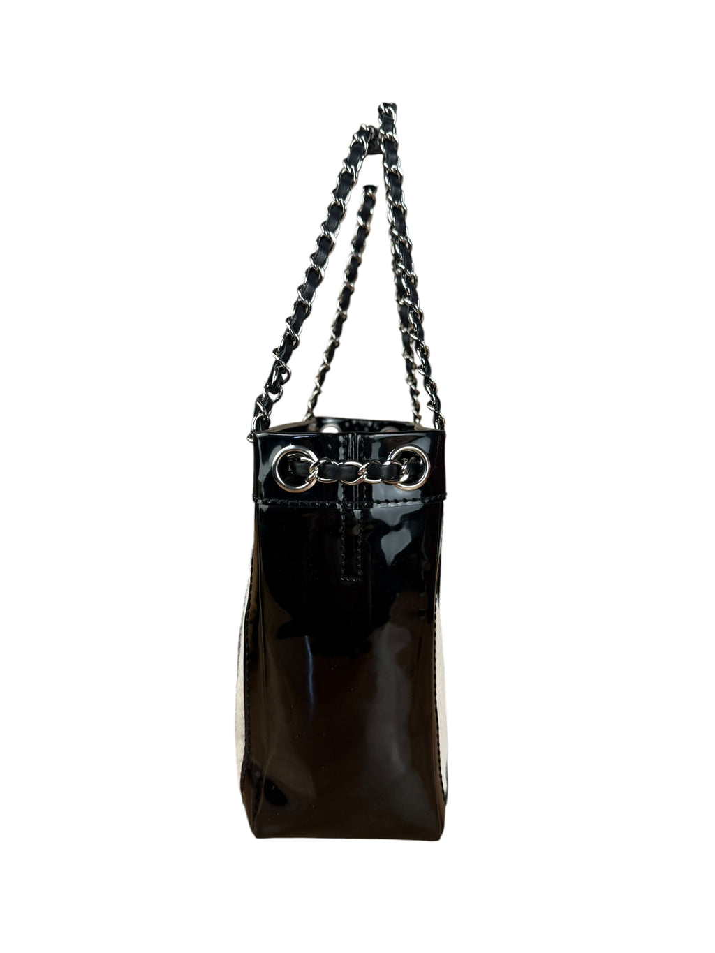 Chanel Vintage Black Patent Pony Hair Chain Pocket Tote 2005