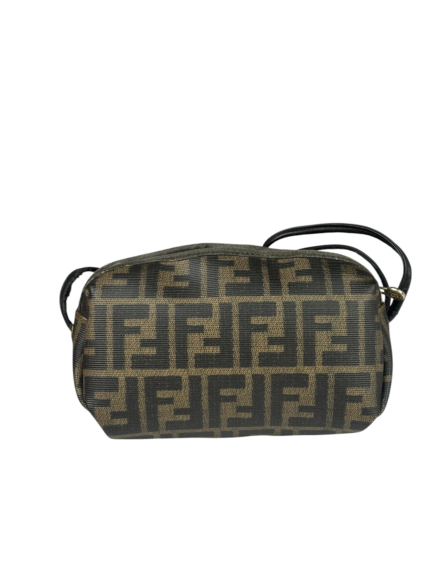 Fendi Black Leather Trim Zucca Small Camera Bag