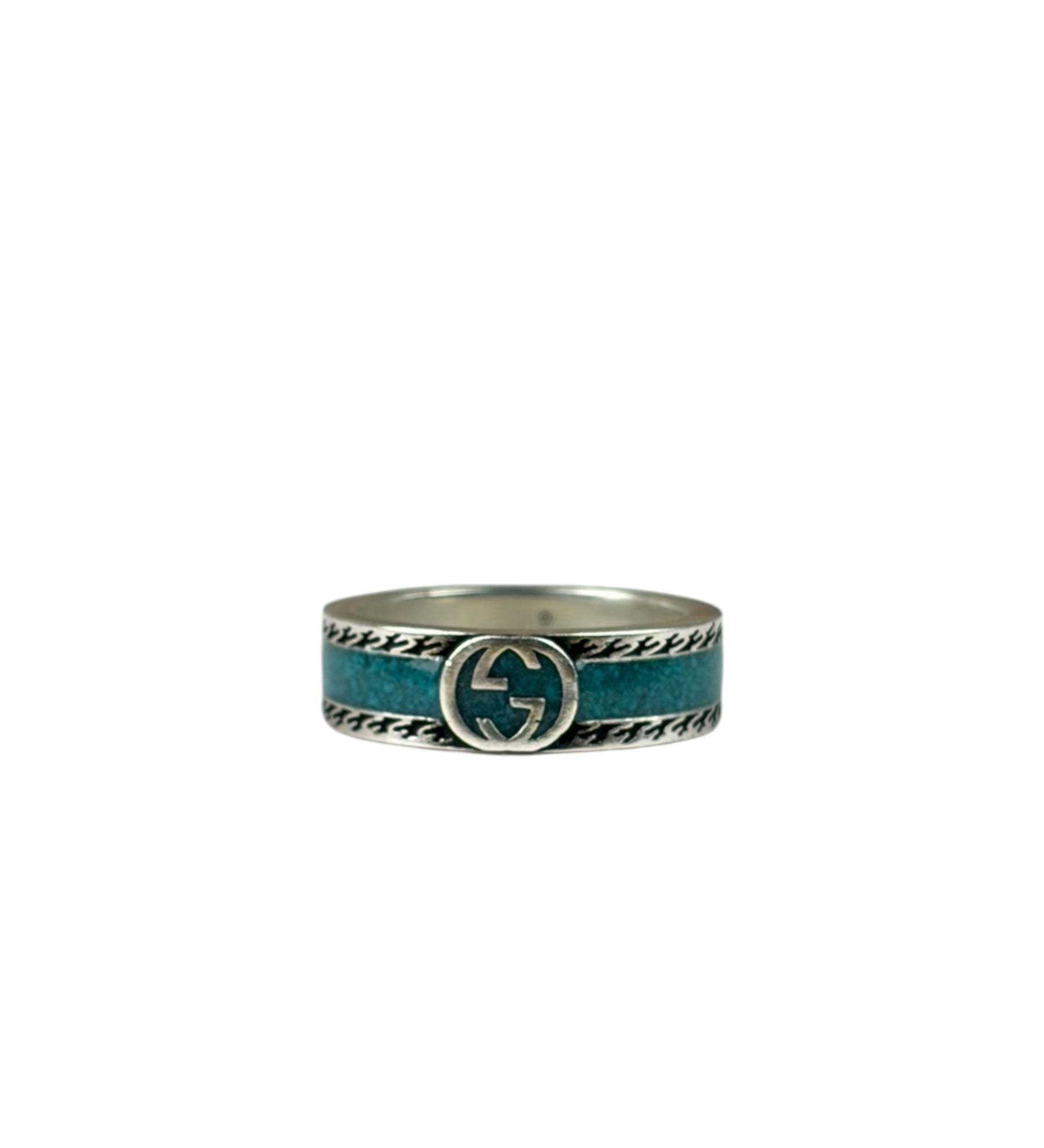 Gucci SS Silver & Turquoise Enamel Band Ring