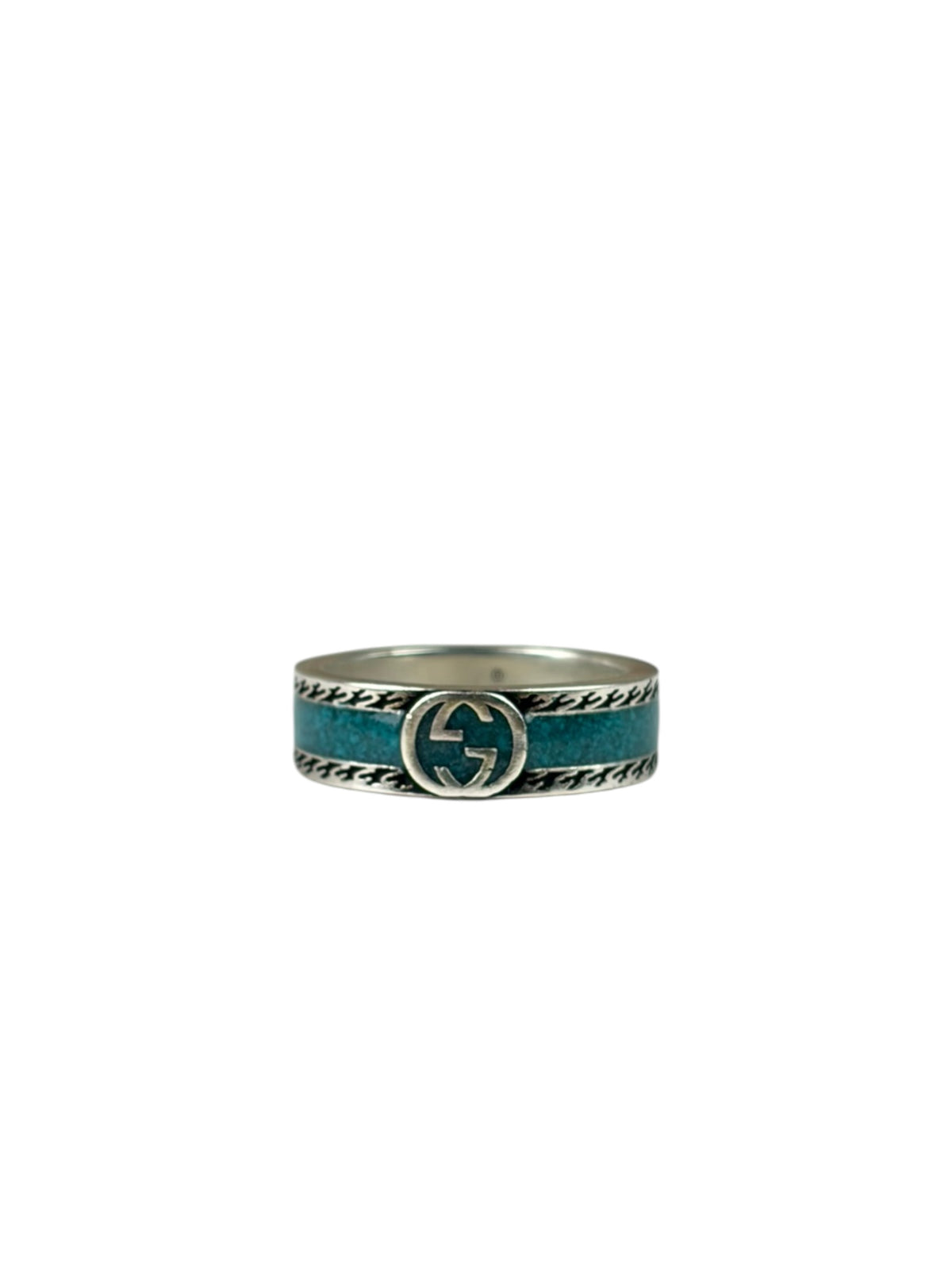 Gucci SS Silver & Turquoise Enamel Band Ring