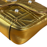 Gucci Gold GG Marmont Pearl Studded Mini Flap Bag
