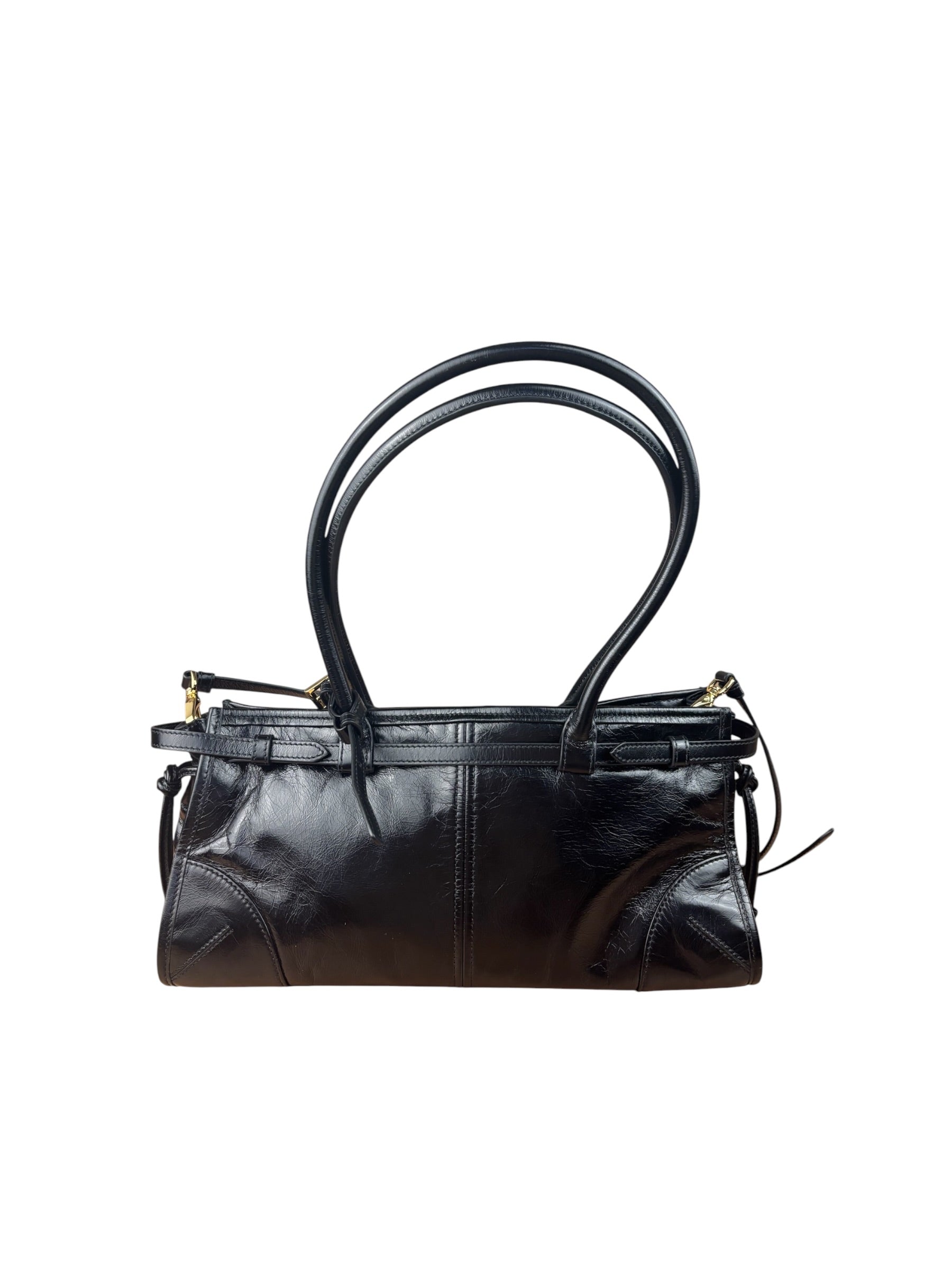 Prada Black Patent Leather Bonnie Medium Two-Way Bag