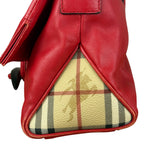 Burberry Red Leather Haymarket Check Shoulder Bag