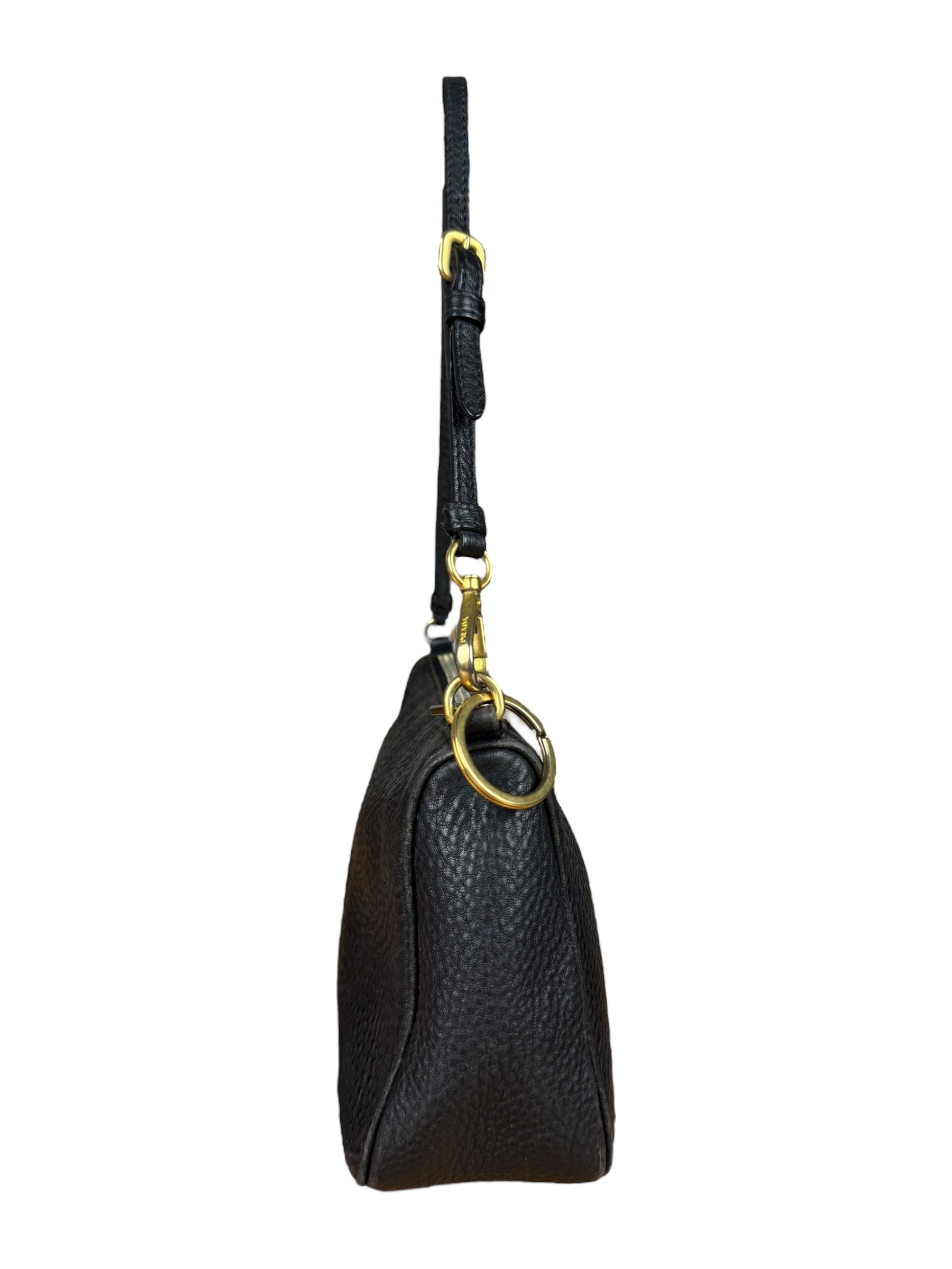 Prada Black Pebbled Leather Pochette