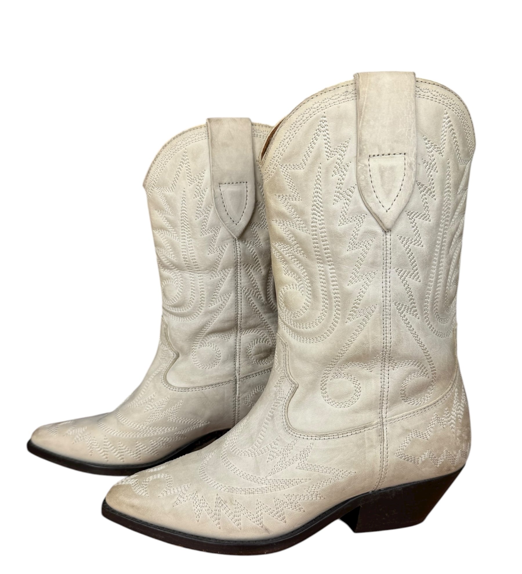 Isabel Marant White Distress Leather Western Boots