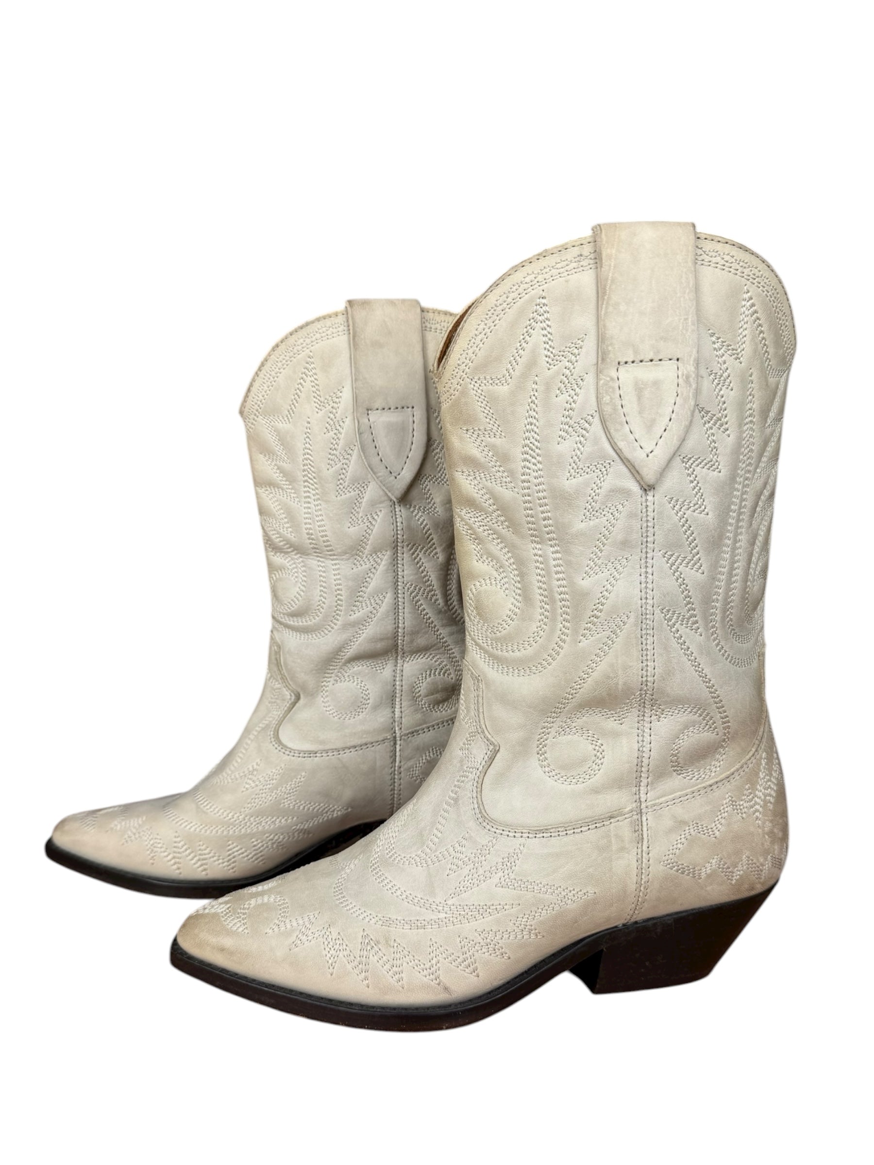 Isabel Marant White Distress Leather Western Boots