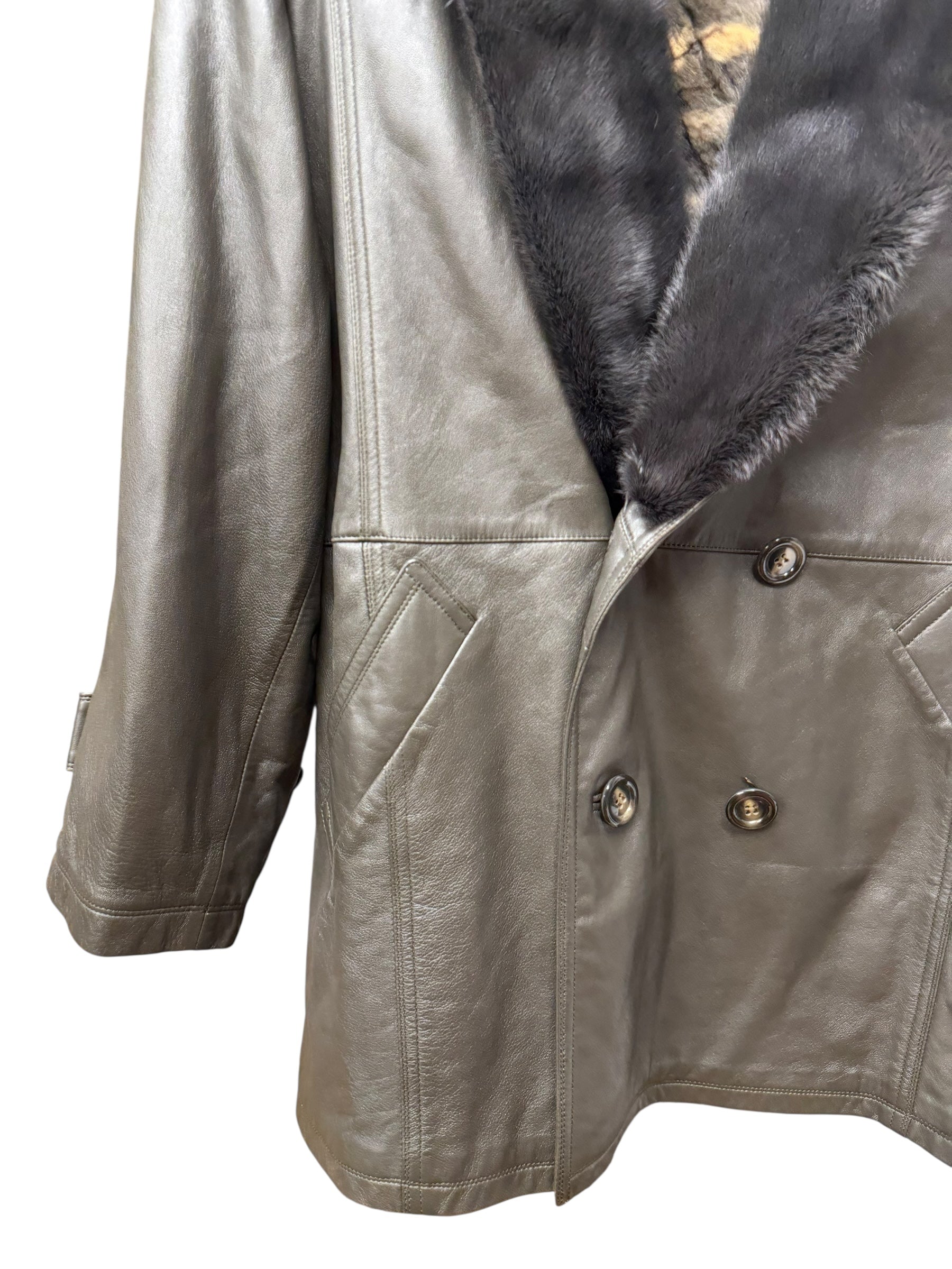 Vintage Grey Fur Lined Leather Blazer Coat