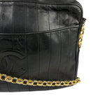 Chanel Vintage Black Leather Mademoiselle Vertical Quilted Shoulder Bag 1990's