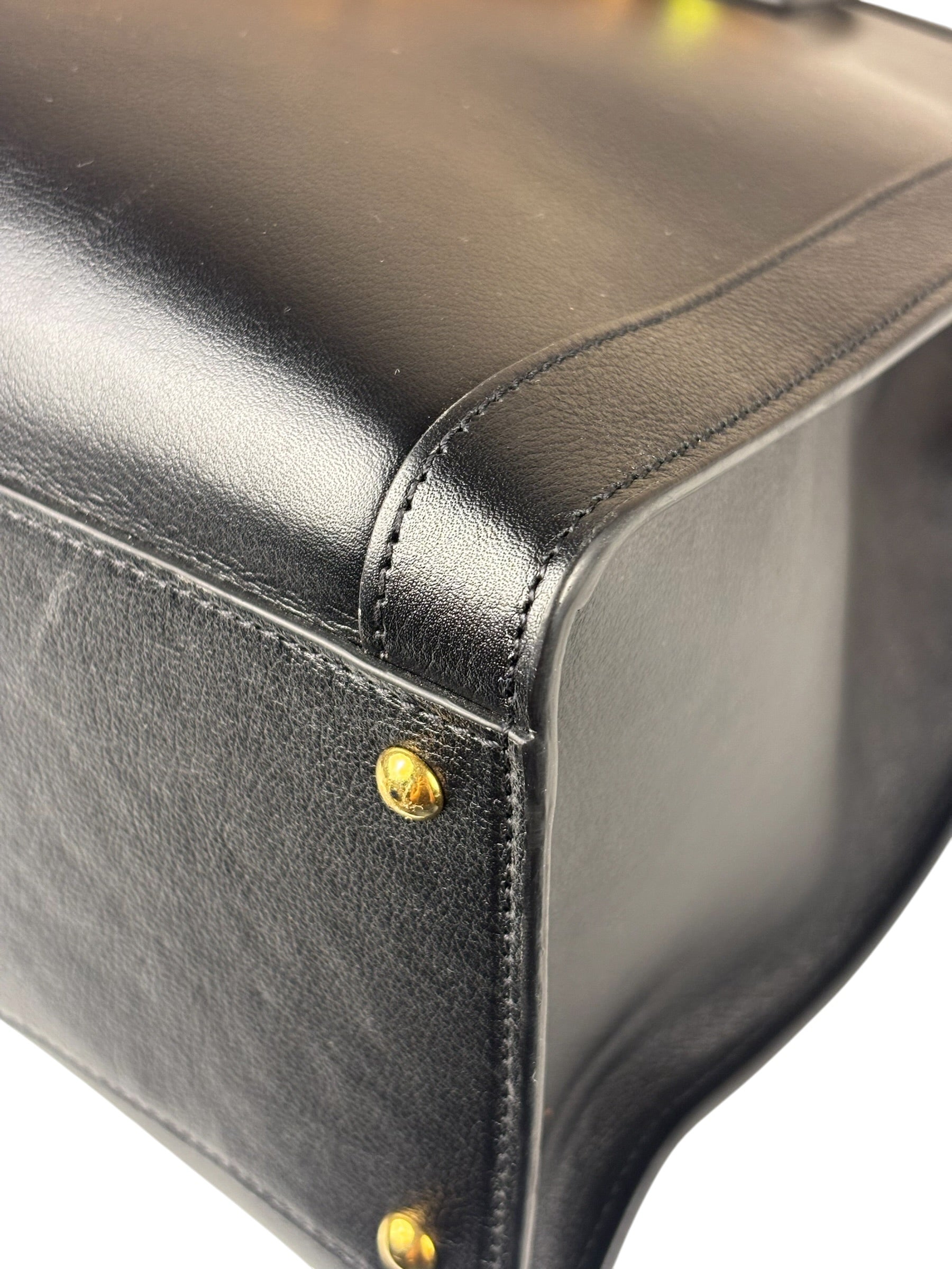 Gucci Black Leather Bamboo Diana 2Way Tote Bag