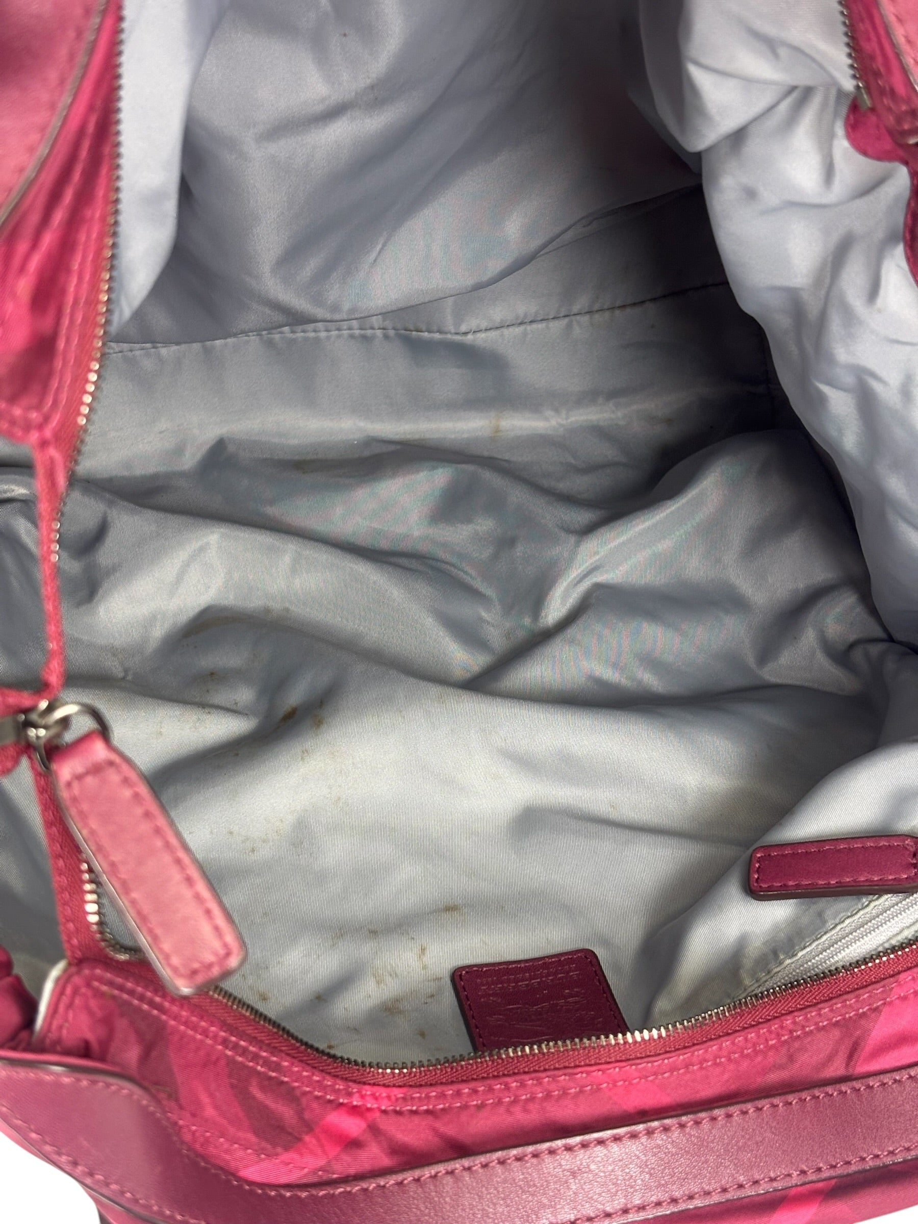 Burberry Plum Nylon/Leather Trim Nova Check Buckleigh Packable Tote