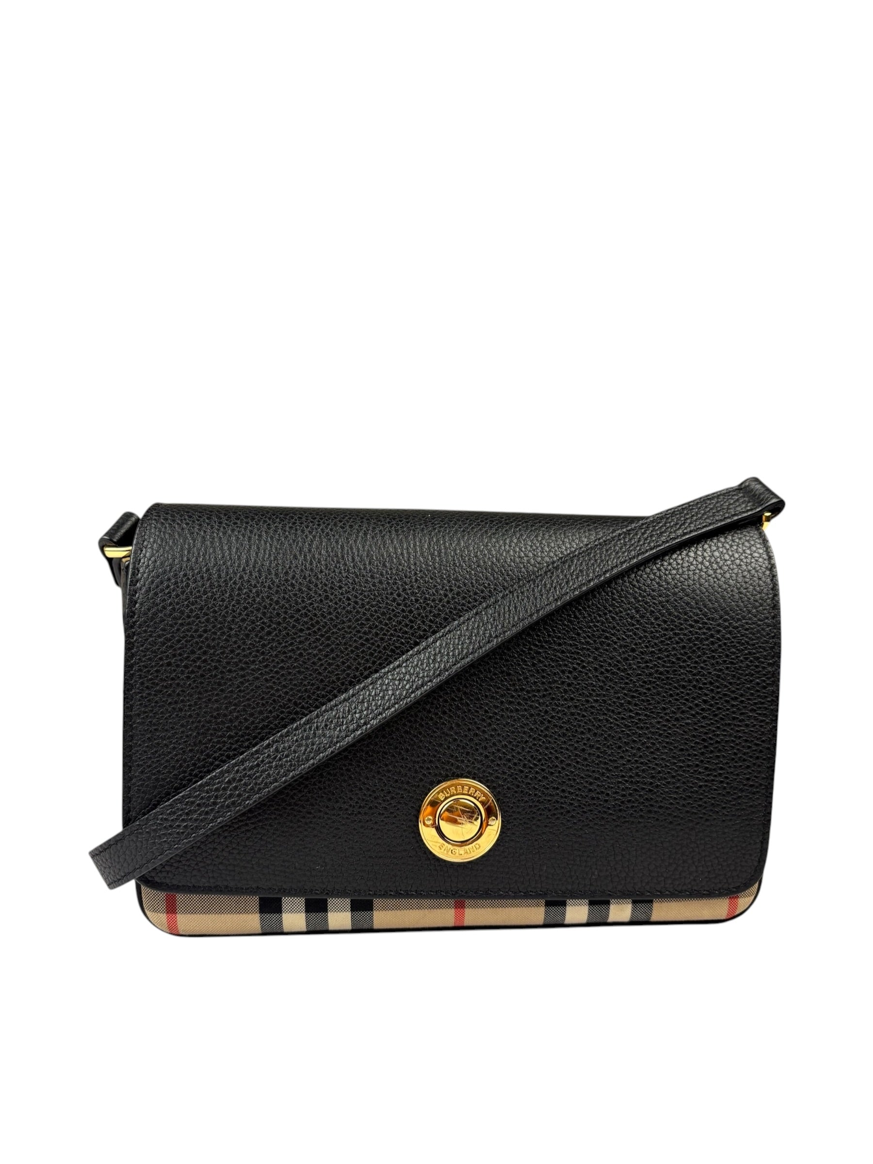 Burberry Black Leather Trim House Hampshire Crossbody