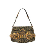 Fendi Brown Leather Trim Leopard Print Buckle Bag