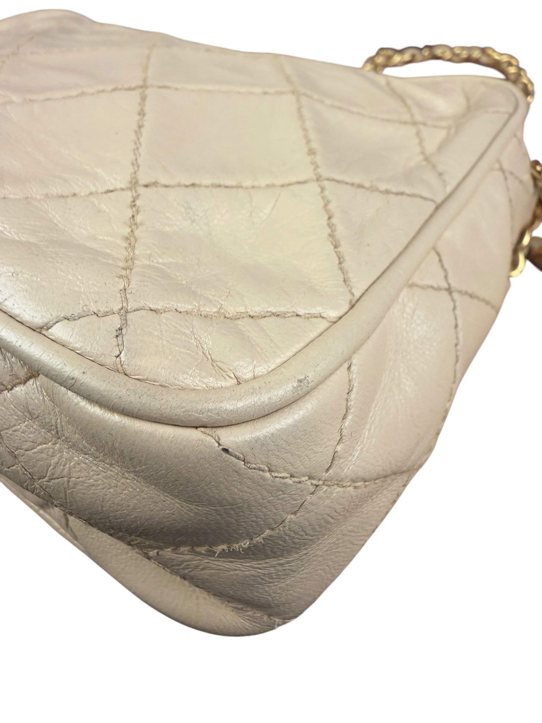 Chanel Beige Quilted Leather Chain Shoulder Bag