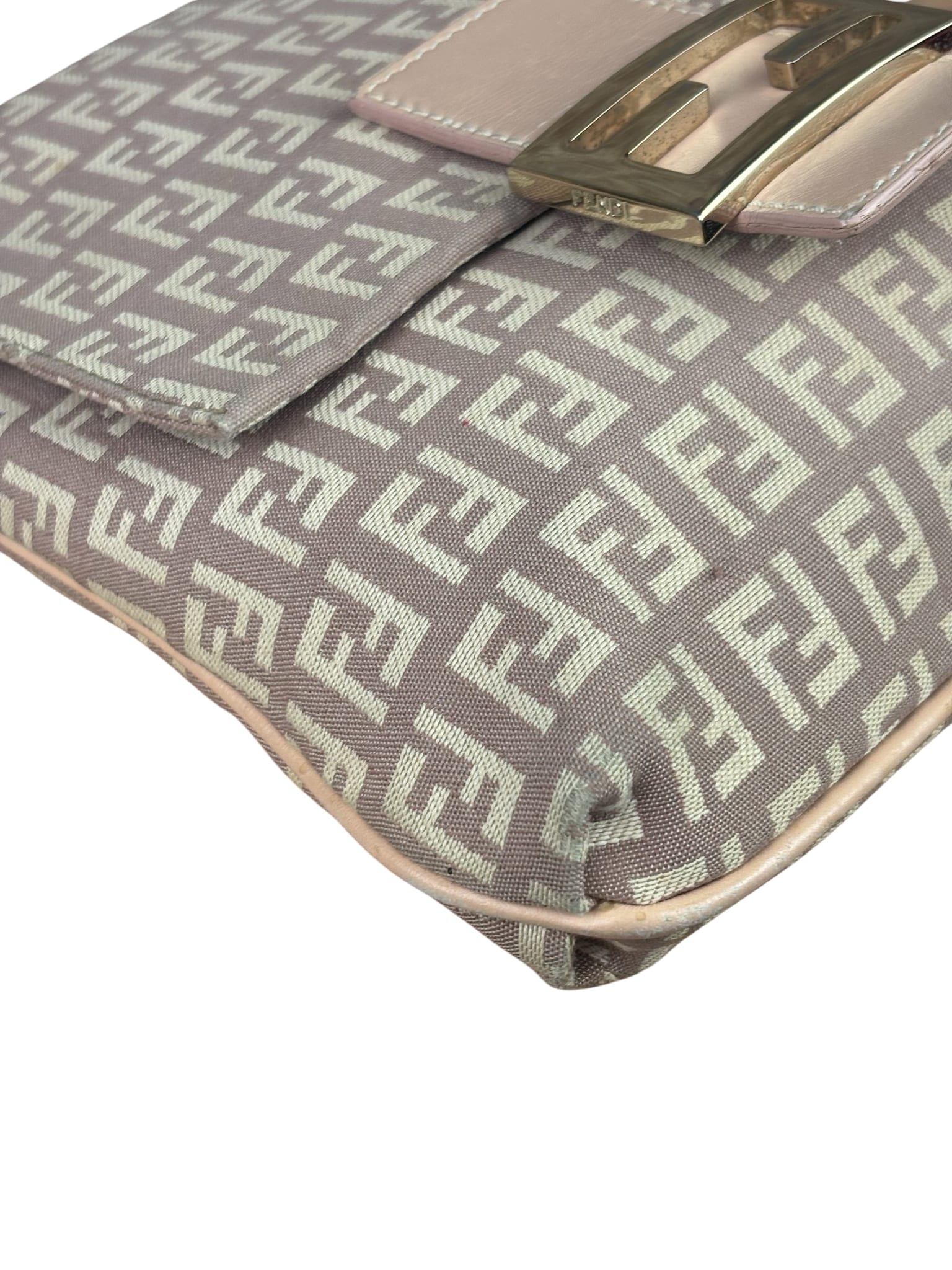Fendi Pastel Pink Leather Trim Zucca Flap Vitello Tube Messenger Bag