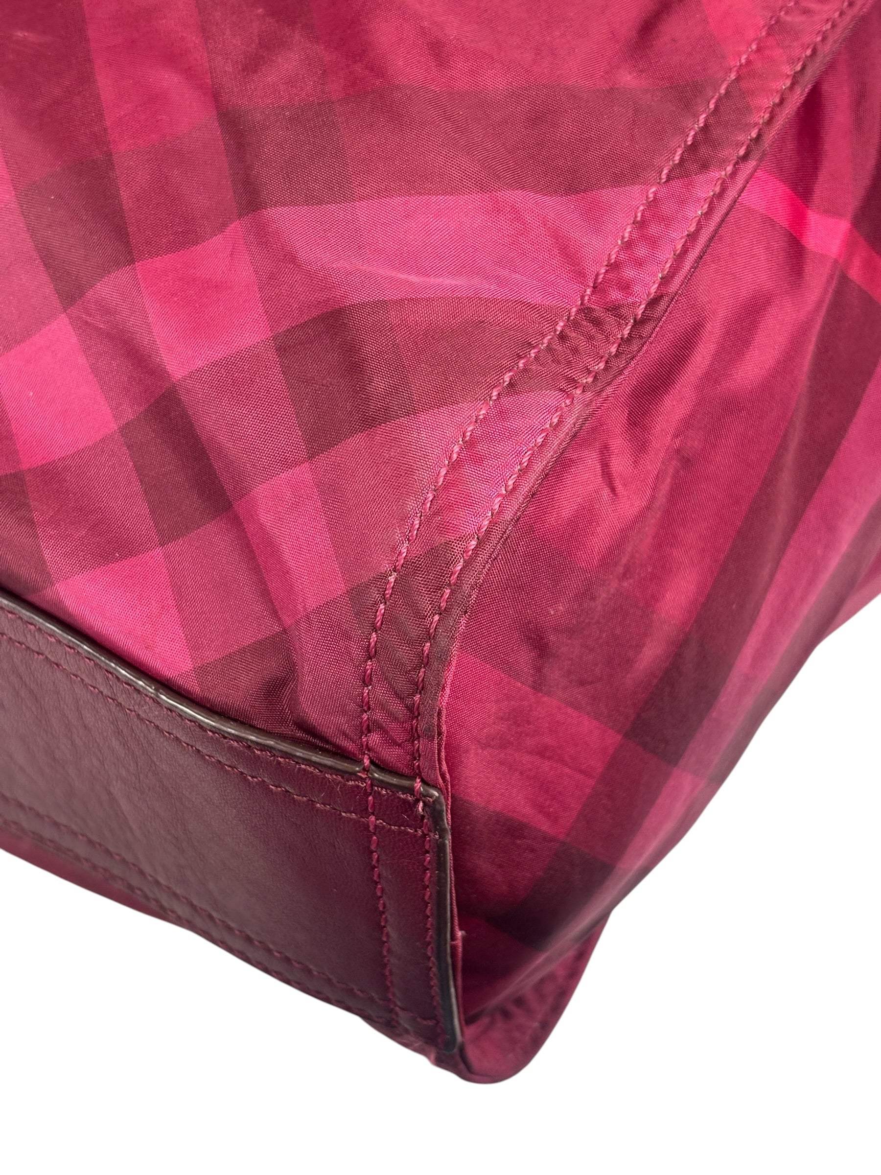 Burberry Plum Nylon/Leather Trim Nova Check Buckleigh Packable Tote