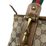 Gucci Vintage Brown Leather Trim Grommet Web Shoulder Bag