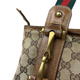 Gucci Vintage Brown Leather Trim Grommet Web Shoulder Bag