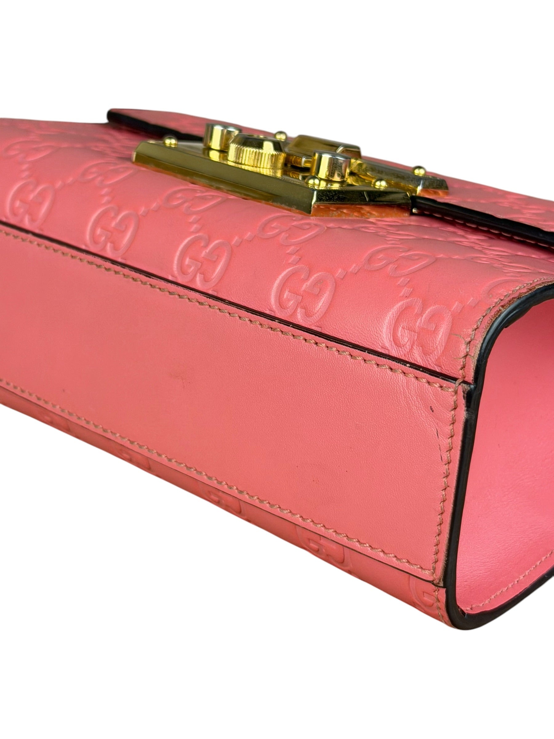 Gucci GG Pink Embossed Leather Small Padlock Chain Bag