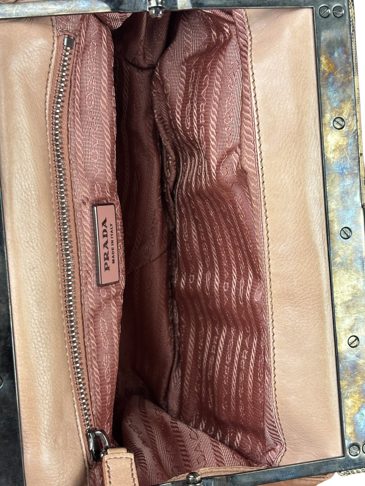 Prada Soft Dusty Rose Tessuto Nylon Snakeskin Trim Multi-Pocket Shoulder Bag