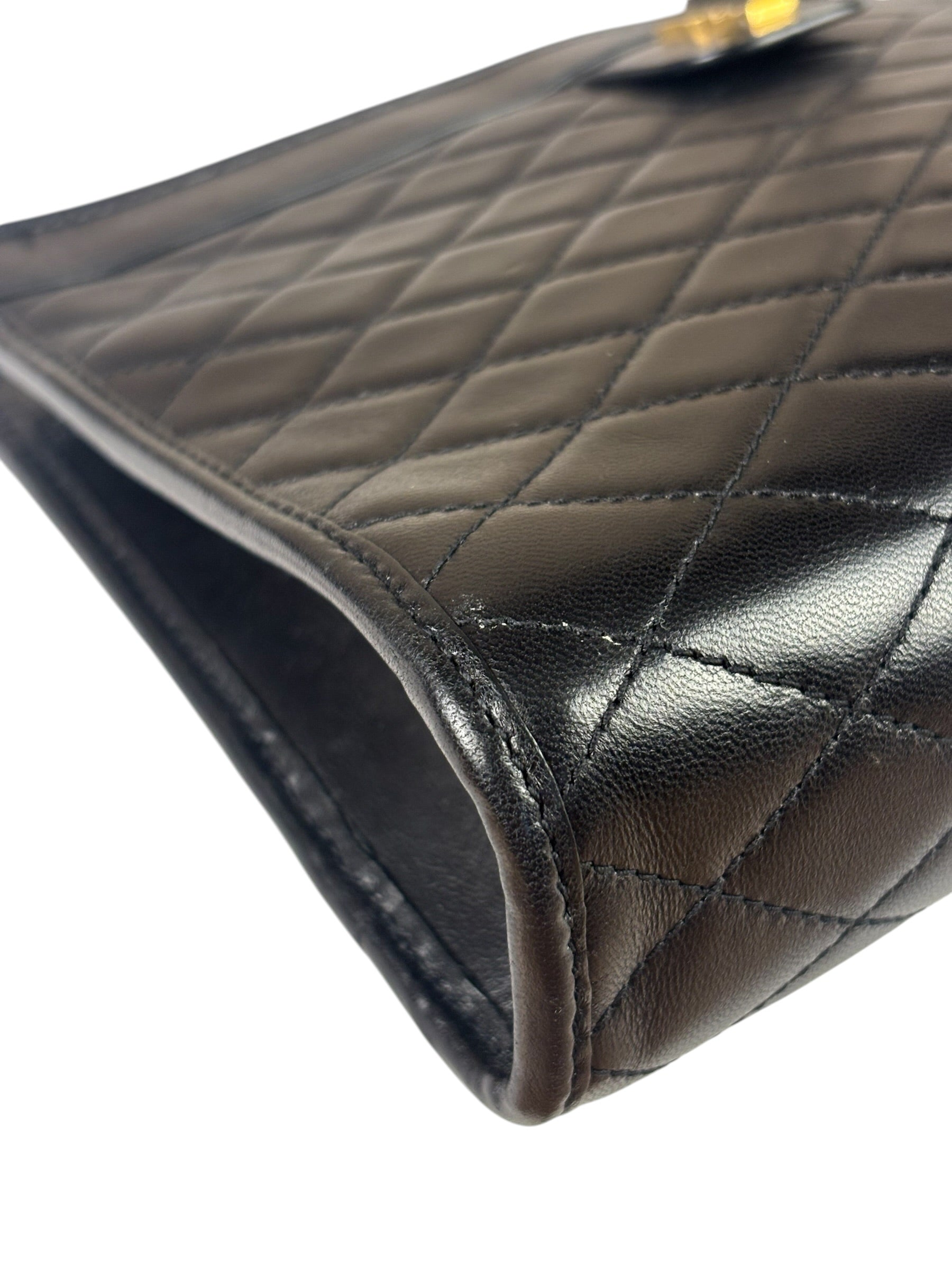 YSL Black Leather Baby Victoire Chain Clutch