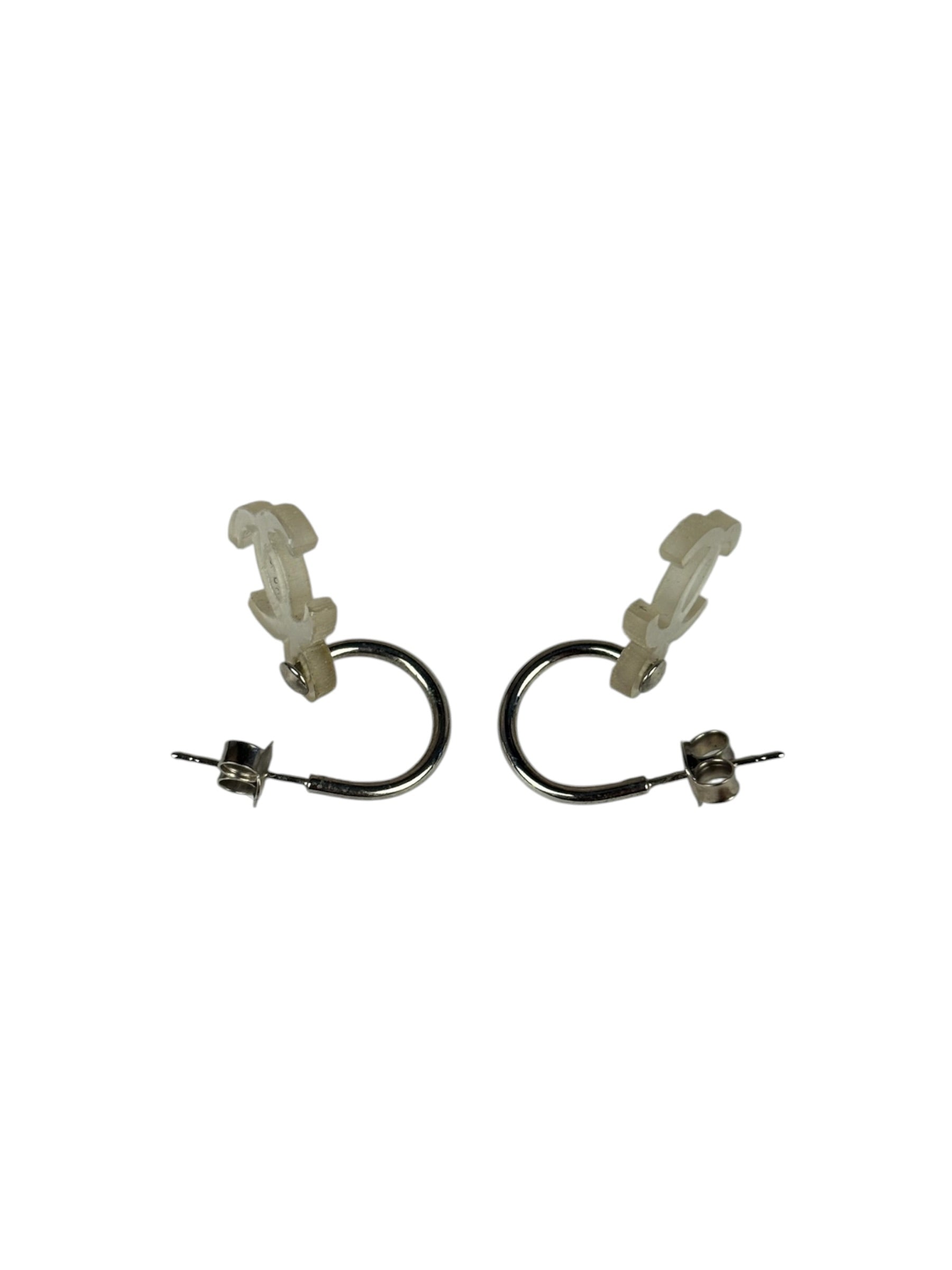Chanel Silver-Tone Hoop CC Drop Earrings