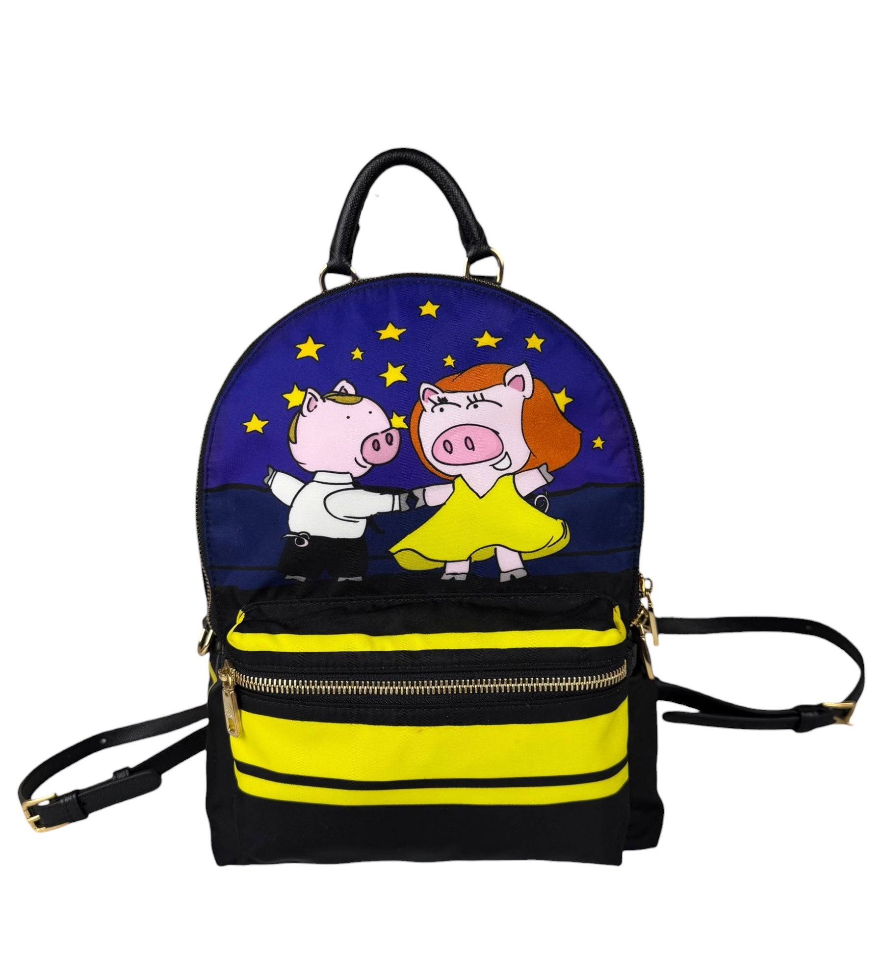 Dolce & Gabbana Multicolor Nylon Leather Trim Super Pig Cartoon Backpack