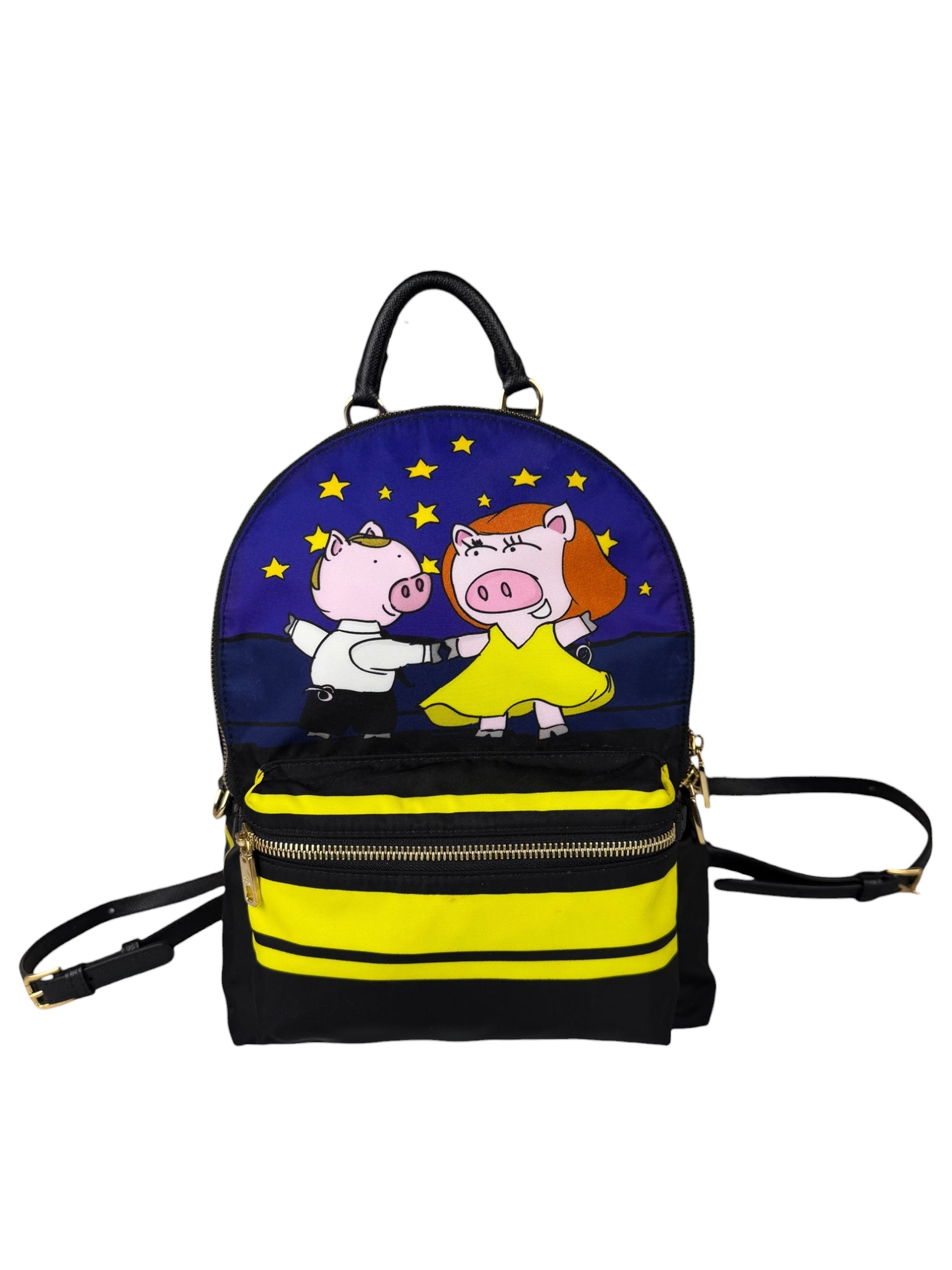Dolce & Gabbana Multicolor Nylon Leather Trim Super Pig Cartoon Backpack