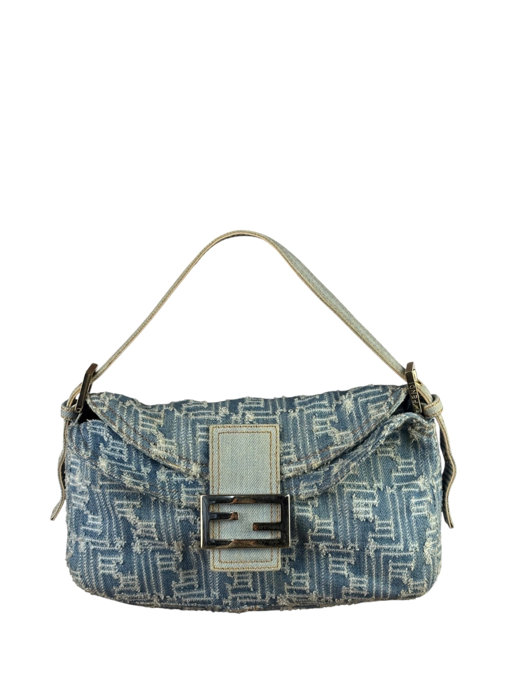 Fendi Blue Denim Zucca  Baguette