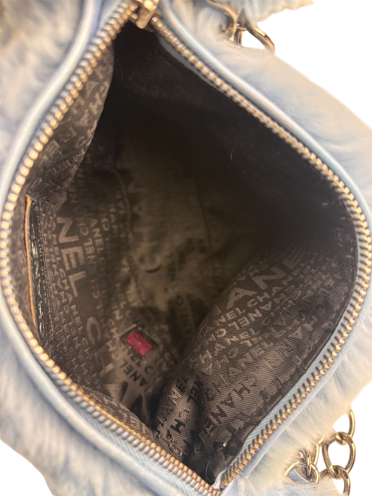Chanel Blue Rabbit Fur Chain Mini Hobo