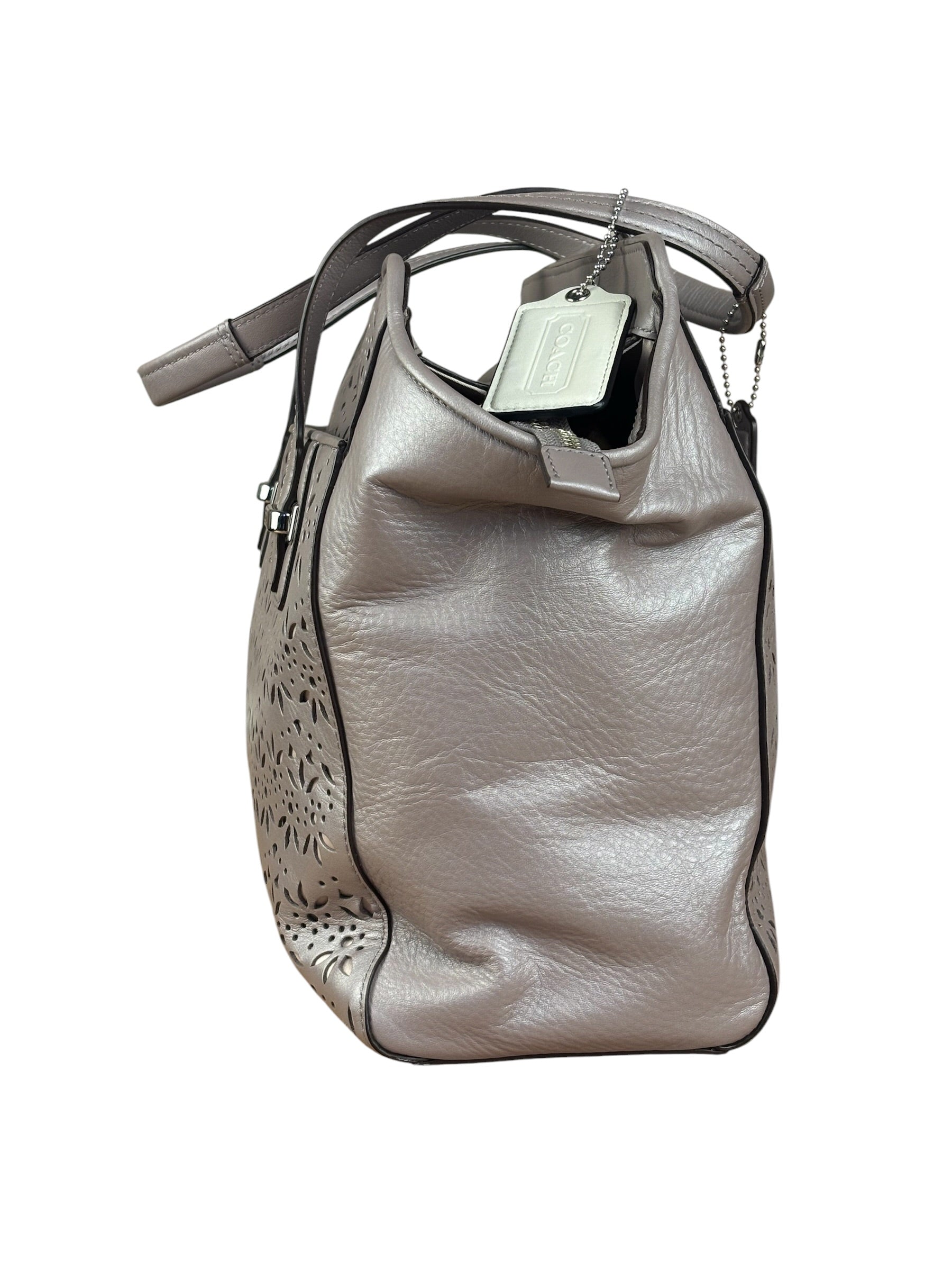 Coach Putty Grey Leather Taylor Eyelet Caryall Shoulder Bag