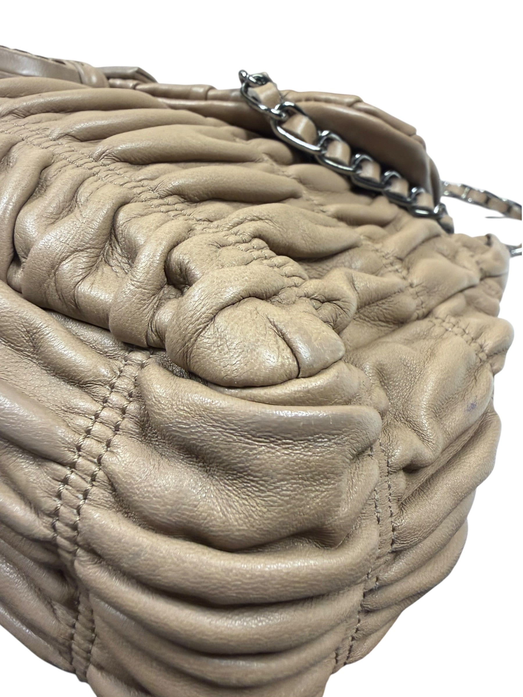 Prada Beige Nappa Leather Gaufre Chain Shoulder Bag