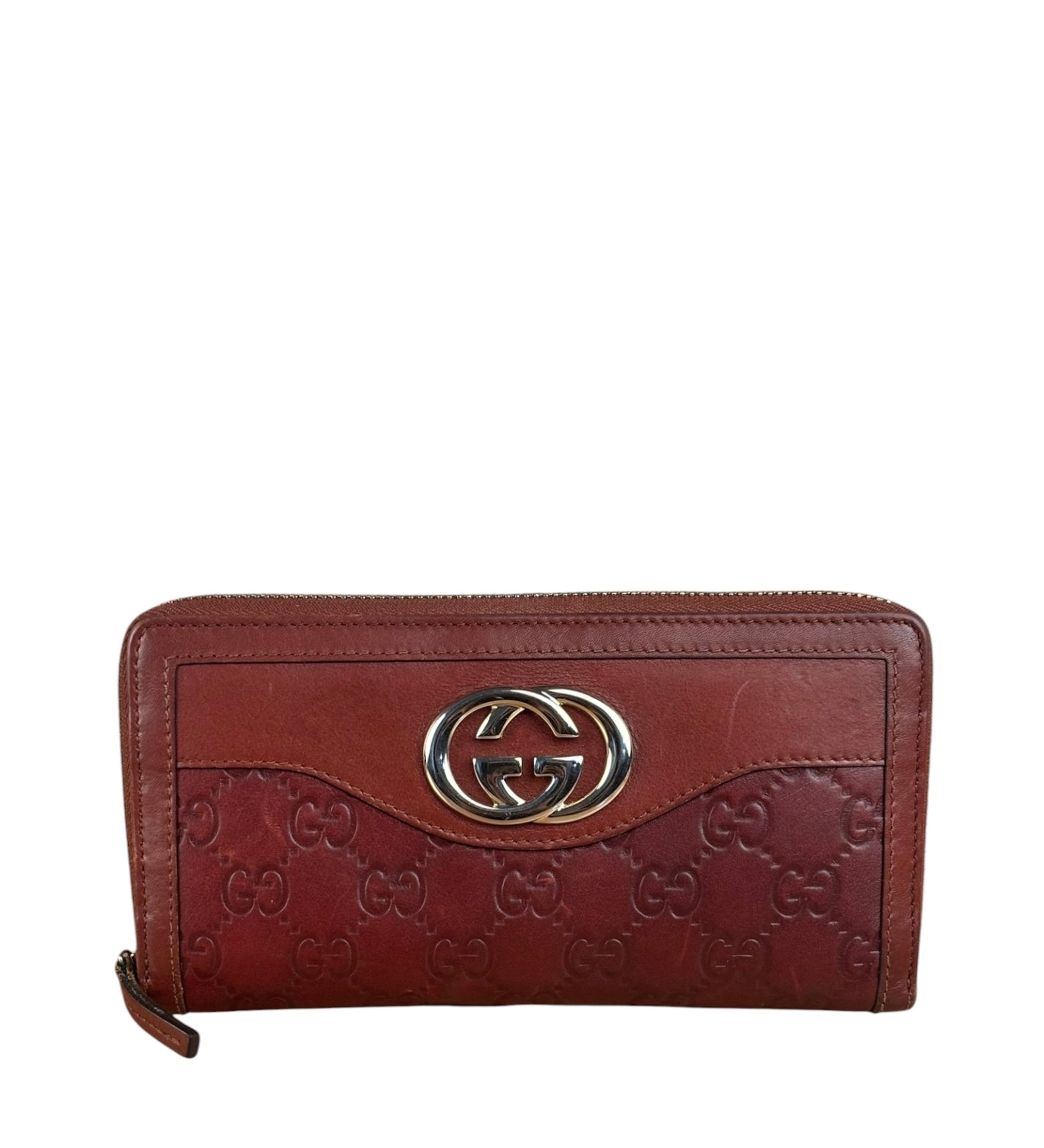 Gucci Burgundy Marmont Leather Guccissima Zip Long Wallet