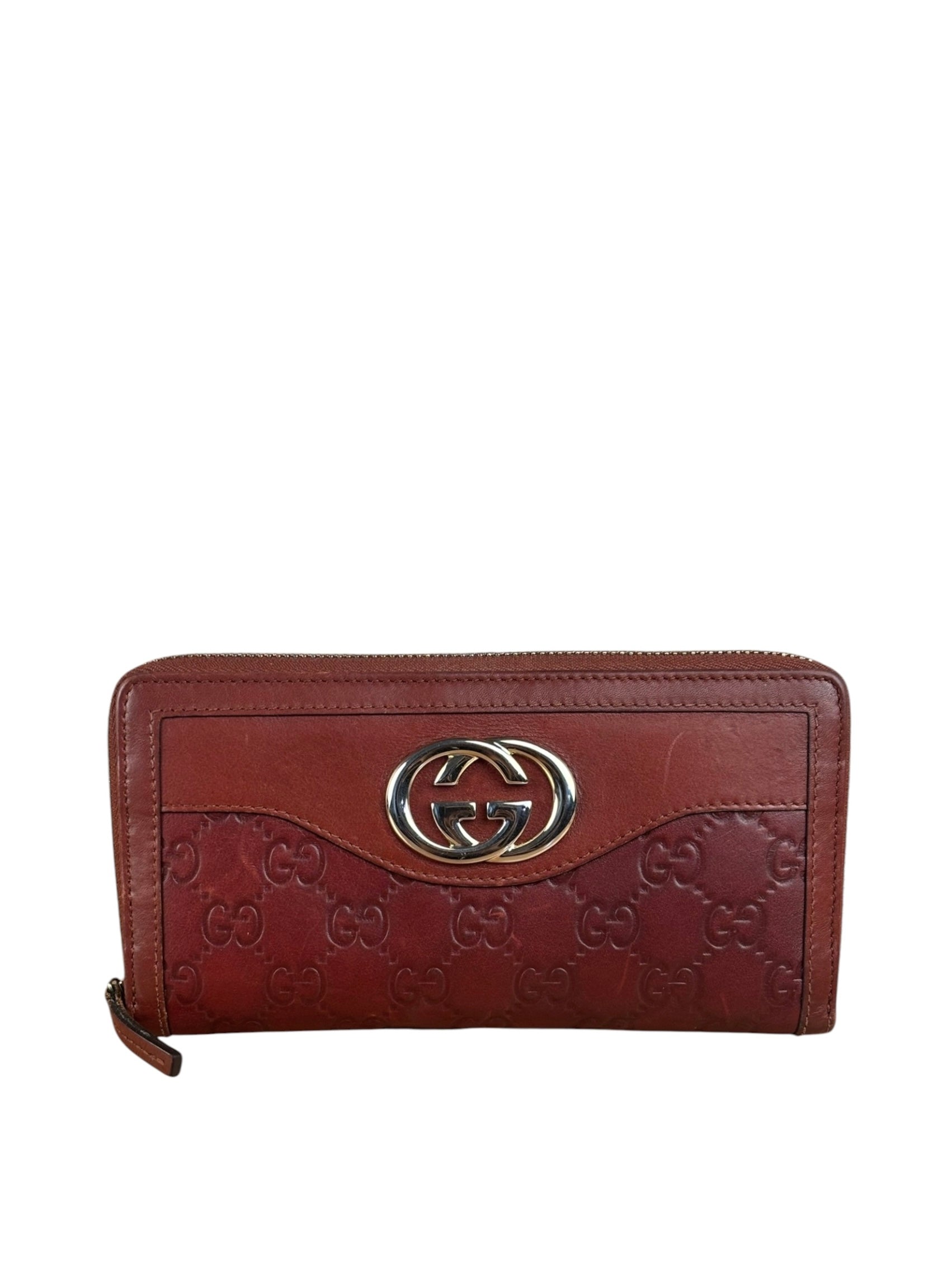 Gucci Burgundy Marmont Leather Guccissima Zip Long Wallet