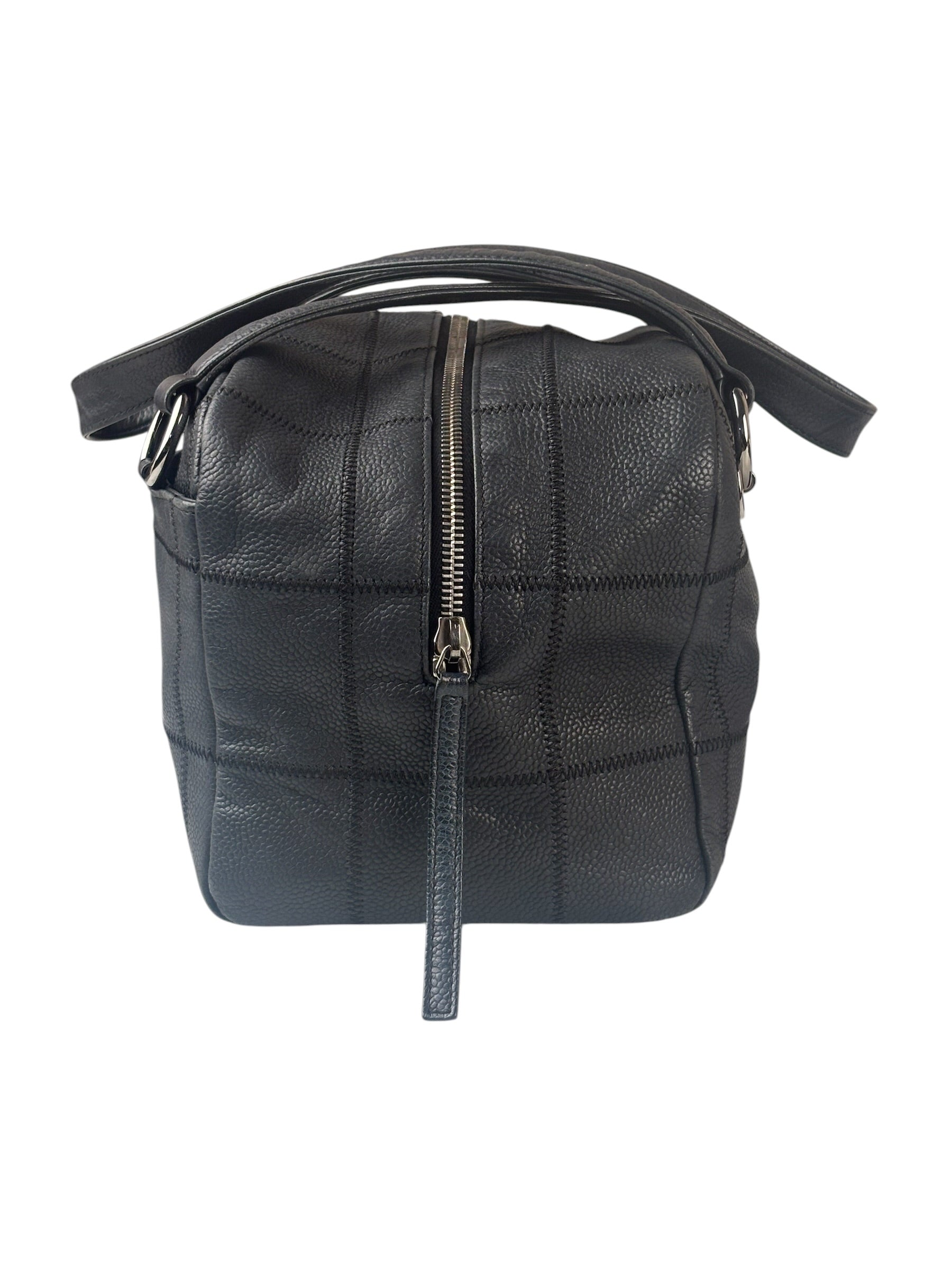 Chanel Navy Chocolate Bar Square Quilt LAX Bowler Bag 2004