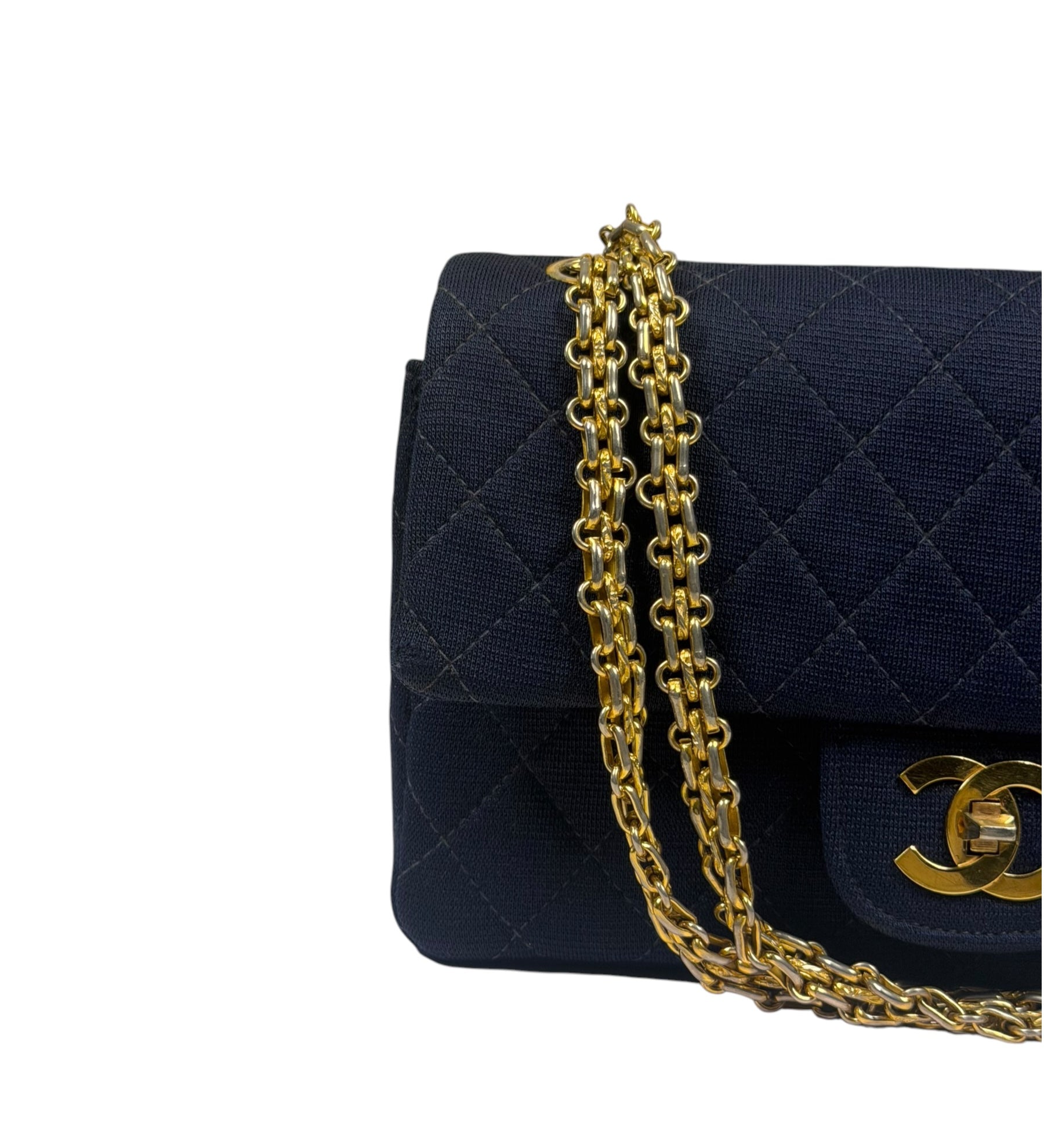 Chanel Navy Quilted Denim Double Flap Bag